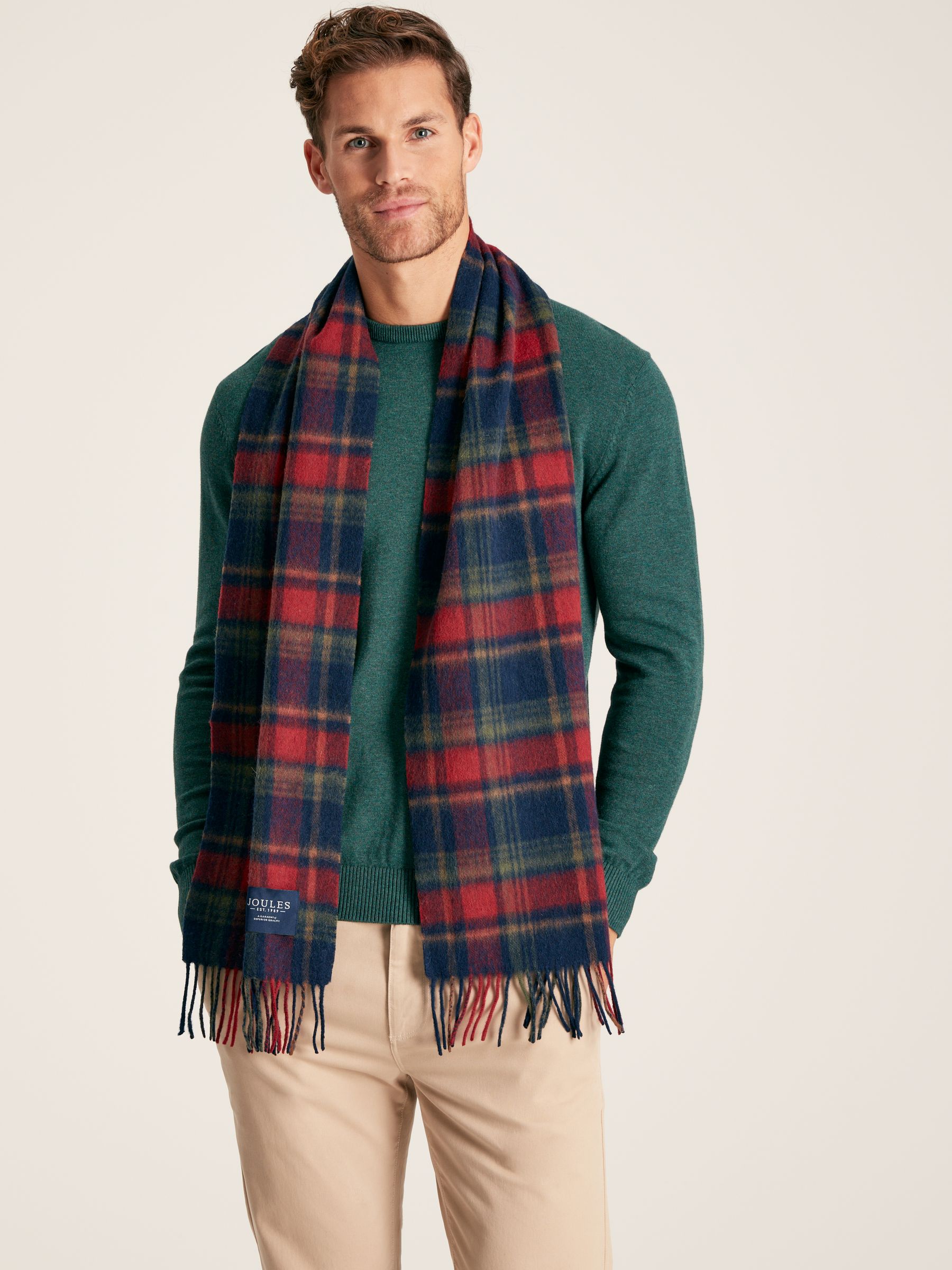 Tytherton Red/Navy Check Wool Scarf - Image 1 of 1