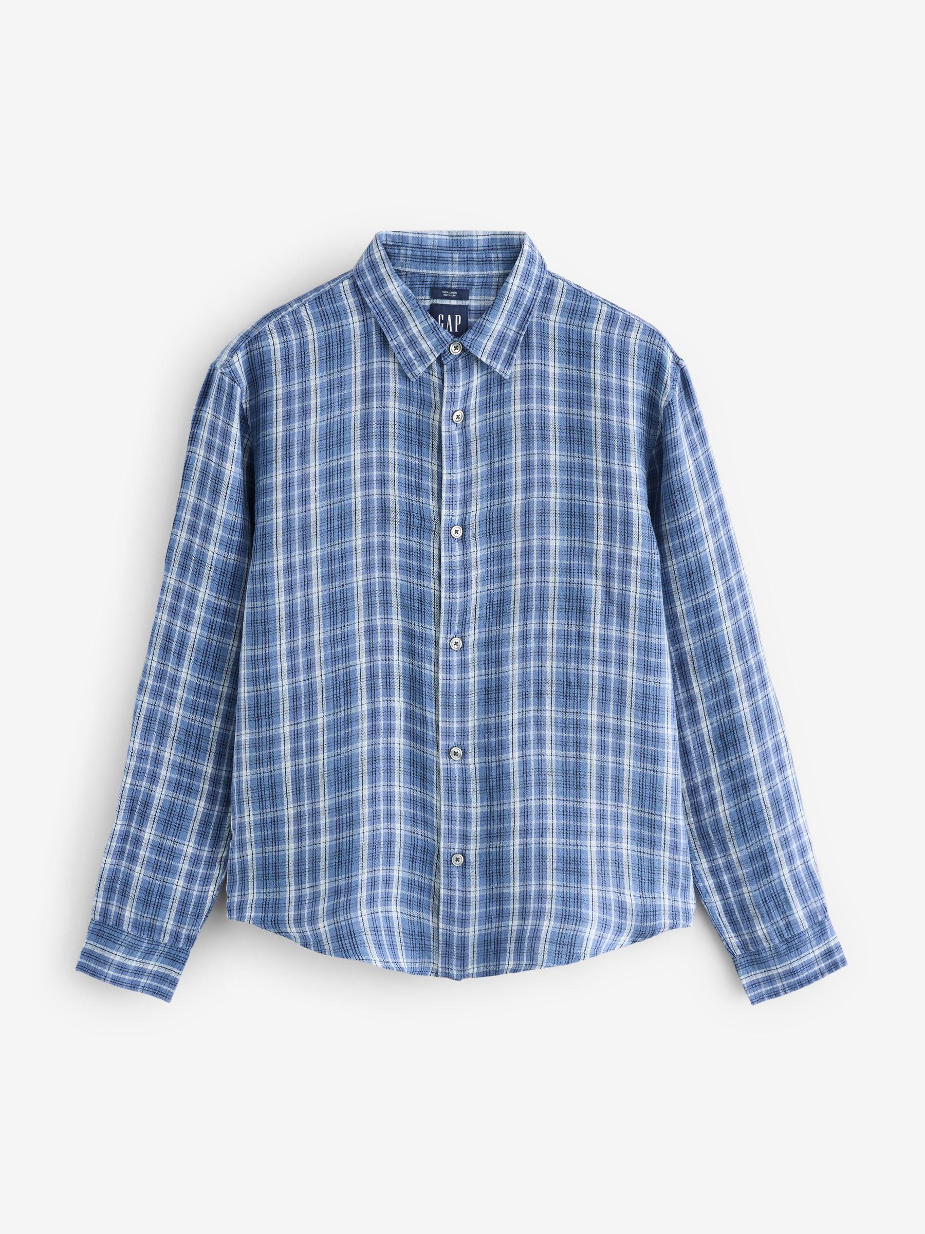 Blue Check Linen Relaxed Shirt - Image 1 of 4
