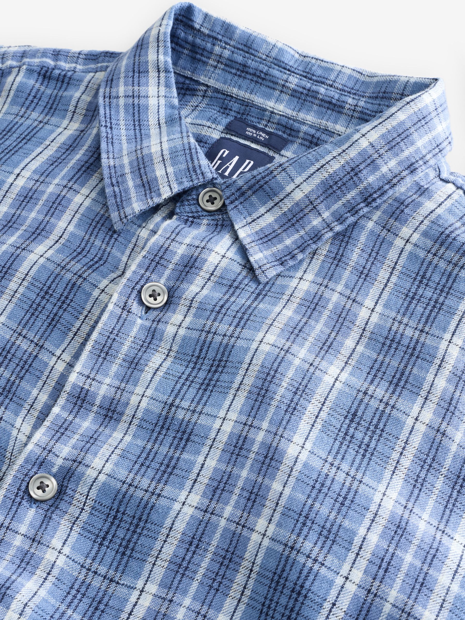 Blue Check Linen Relaxed Shirt - Image 4 of 4