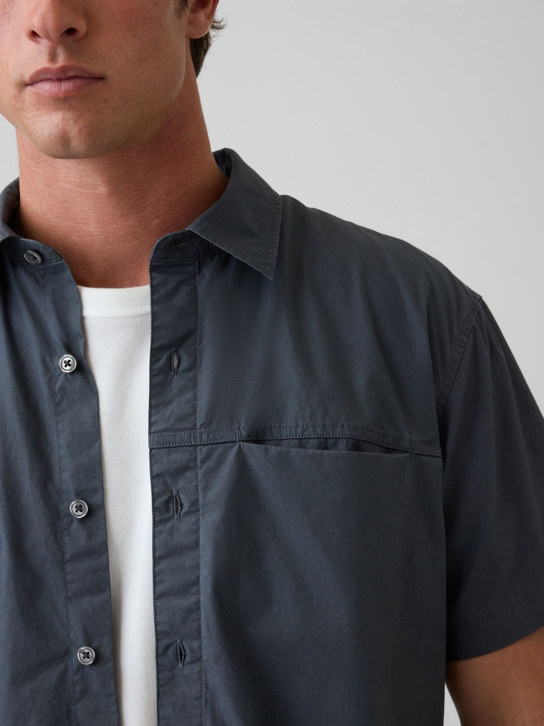 Blue Poplin Relaxed Shirt - Image 4 of 4 Blue Poplin Relaxed Shirt - Image 4 of 4