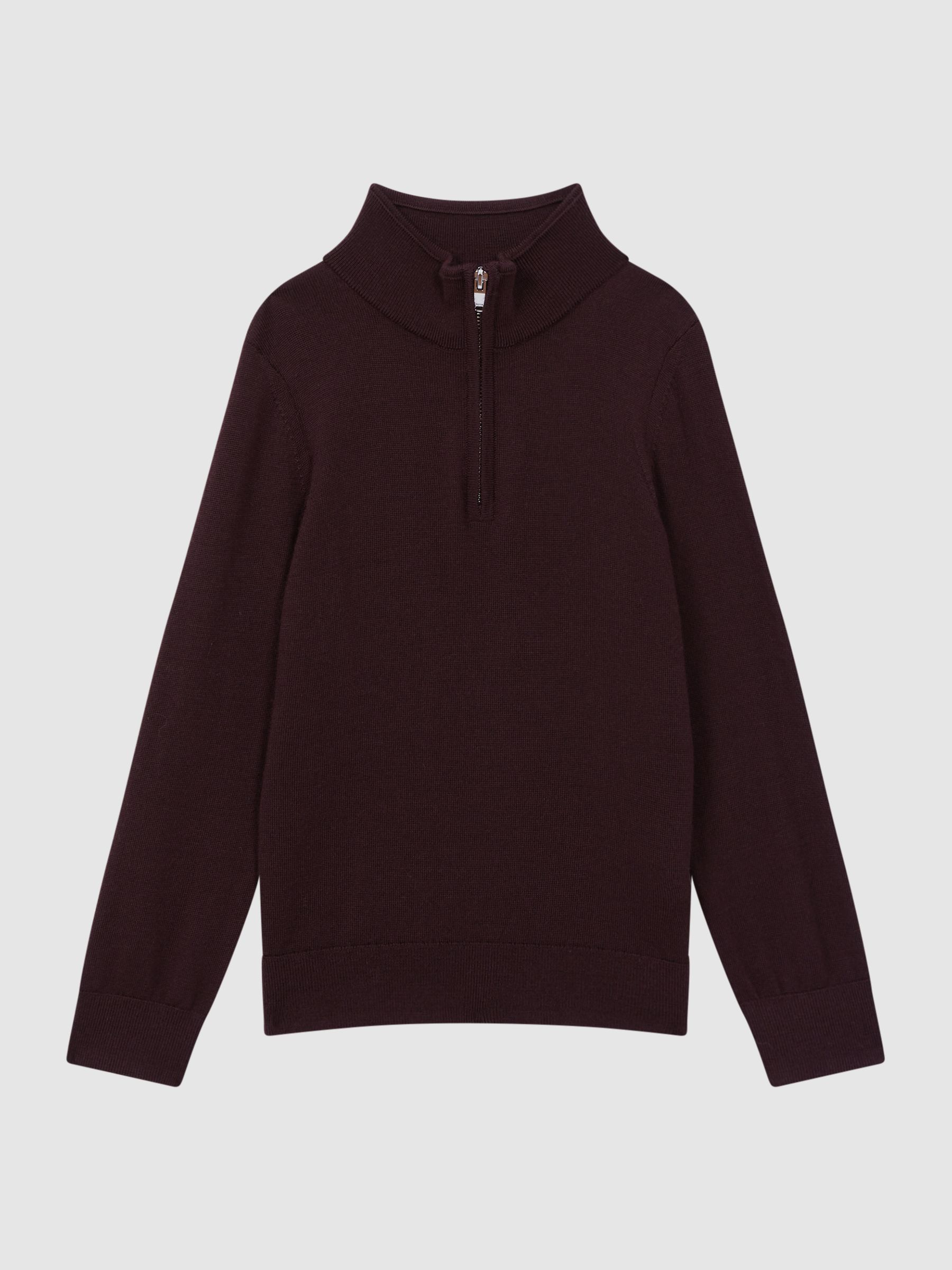 9-14 yrs Merino Wool Zip-Neck Jumper in Bordeaux - Image 2 of 7