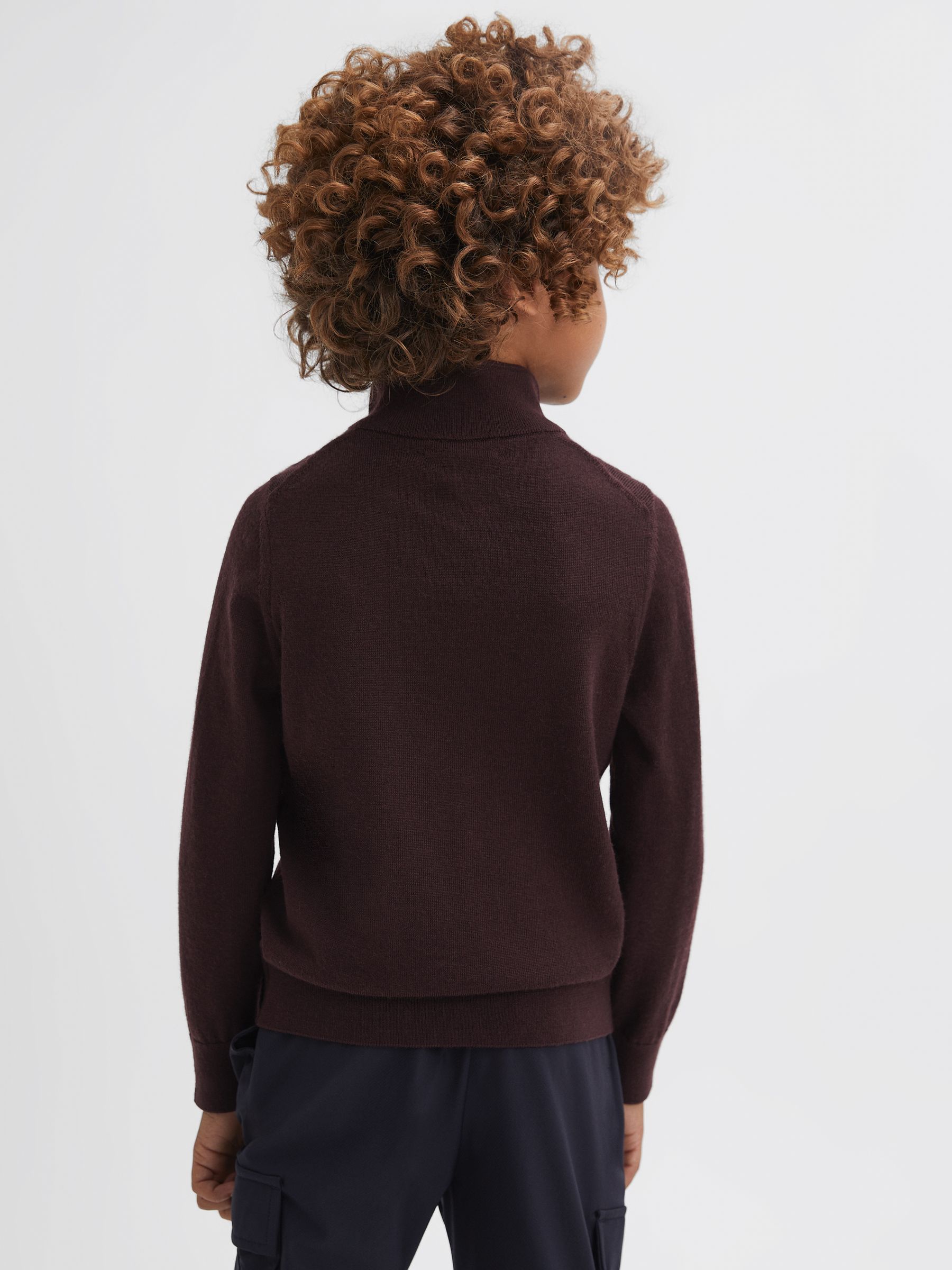 9-14 yrs Merino Wool Zip-Neck Jumper in Bordeaux - Image 5 of 7