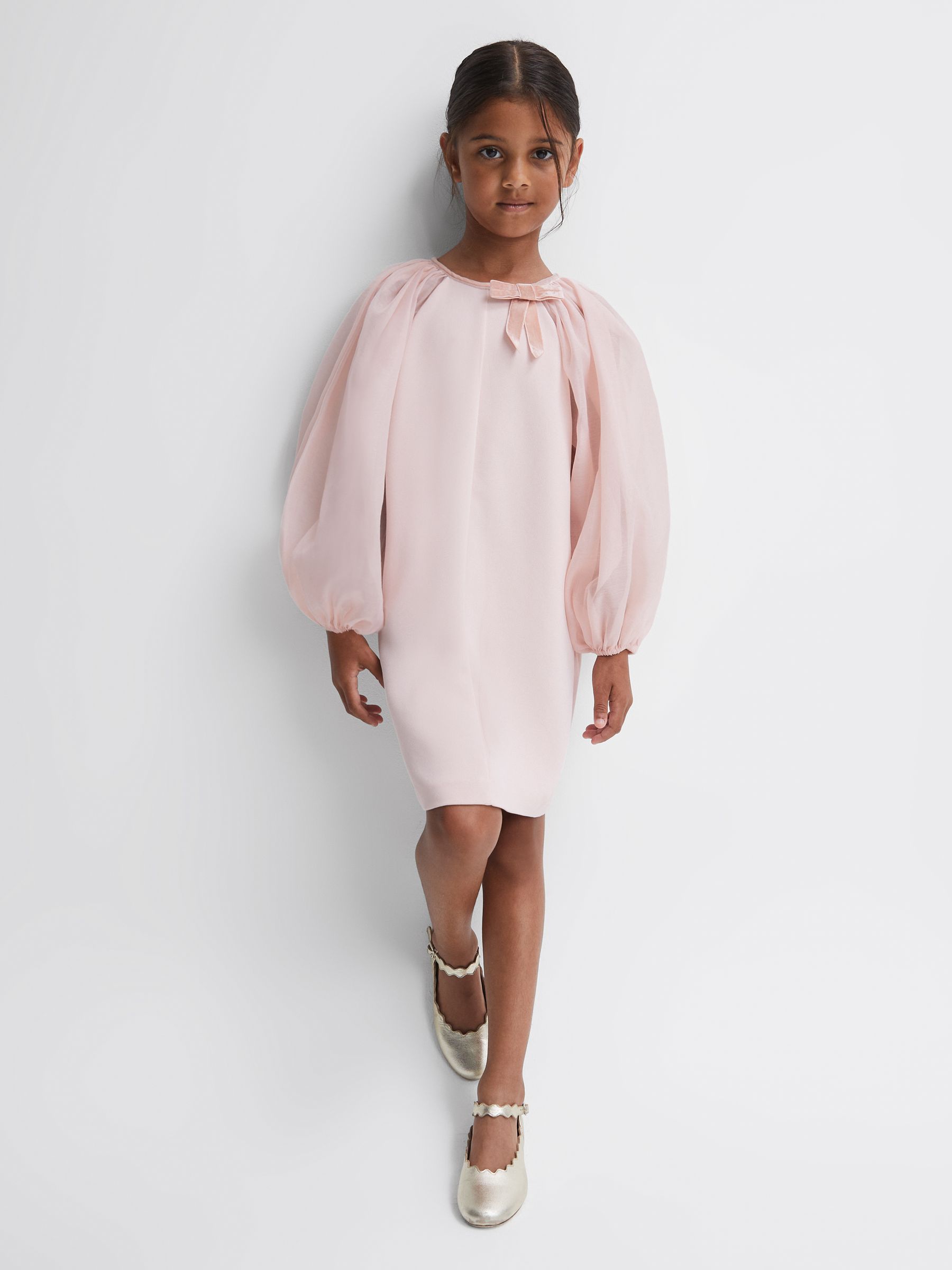 Junior Blouson Sleeve Bow Dress in Pink - Image 3 of 6