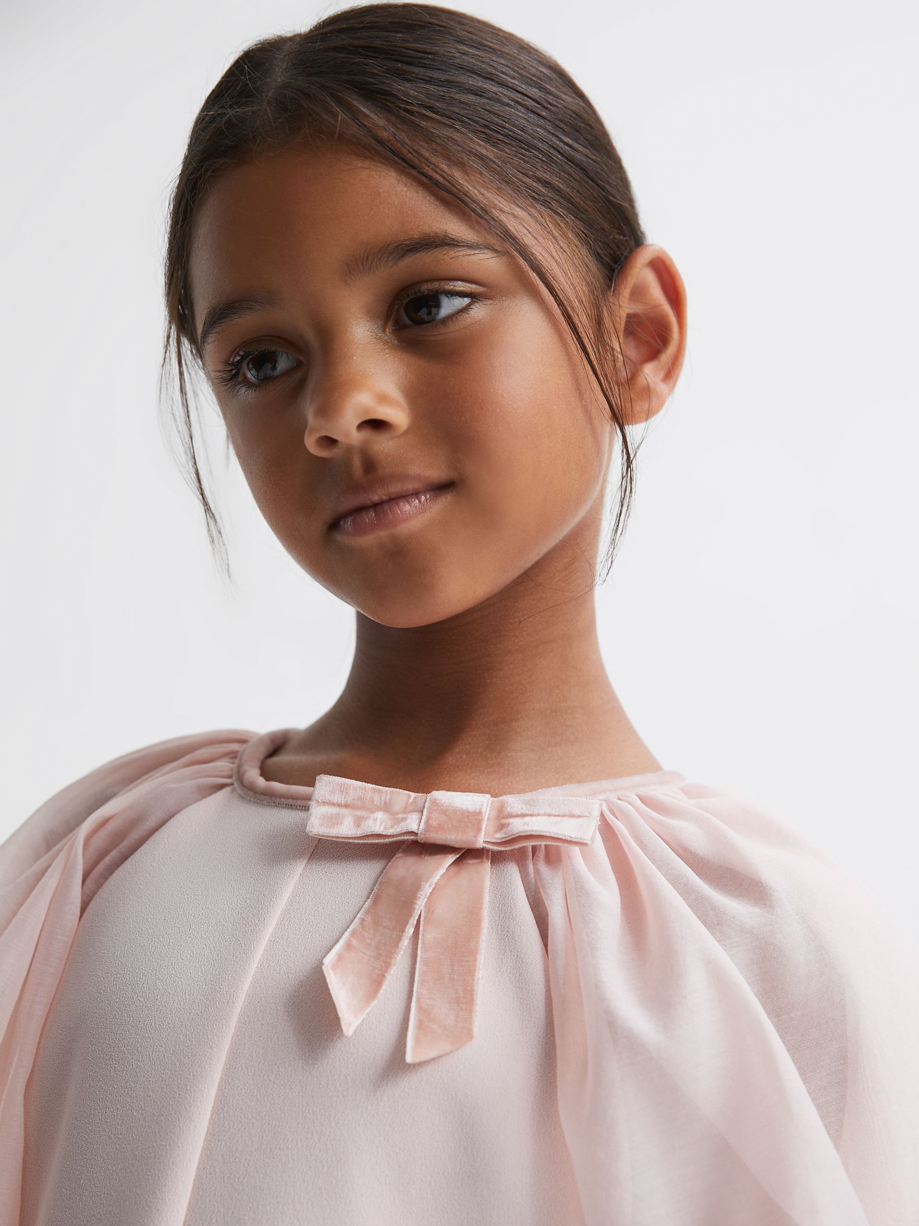 Junior Blouson Sleeve Bow Dress in Pink - Image 4 of 6