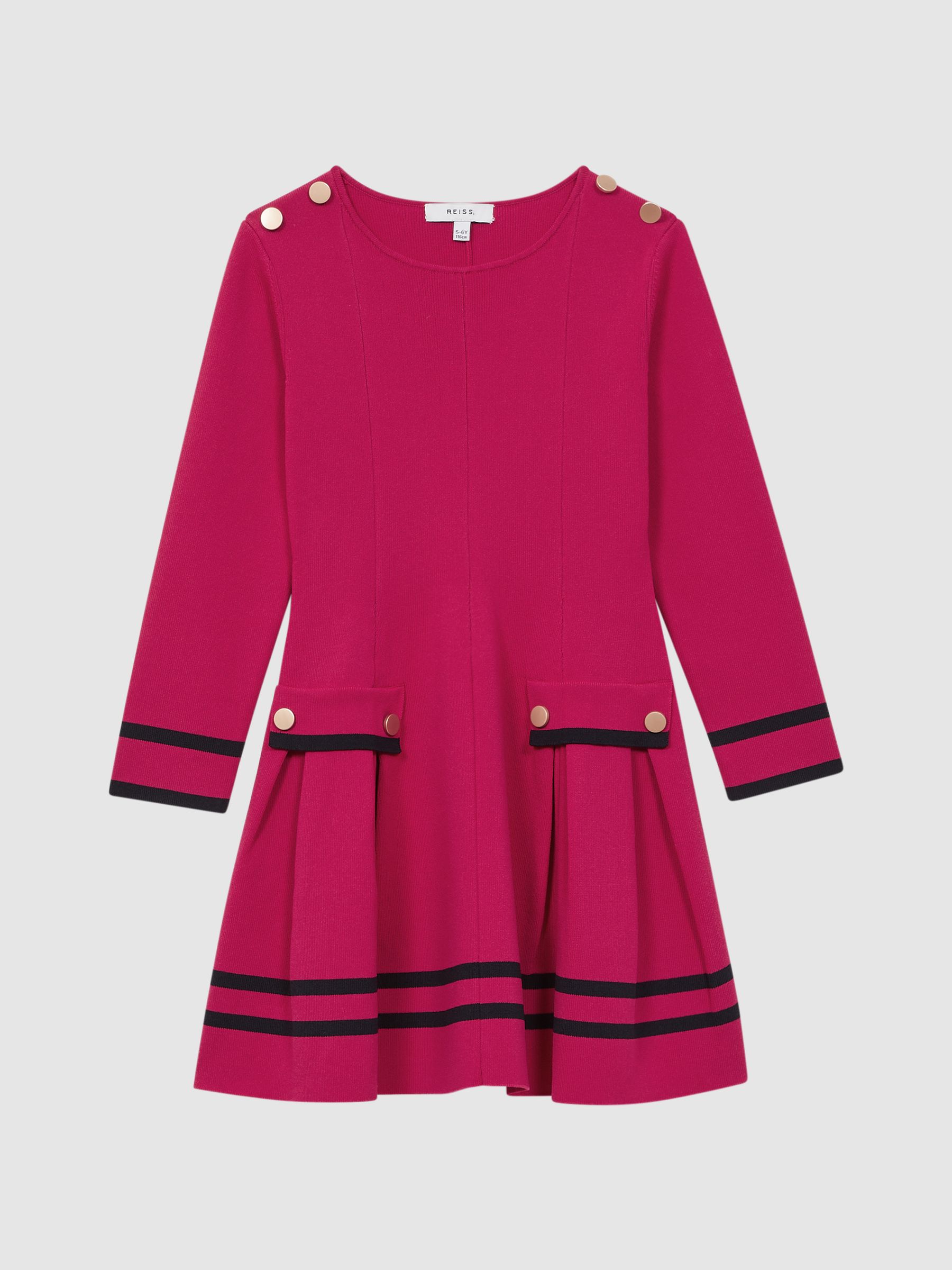 4-9 yrs Knitted Flared Dress in Bright Pink - Image 2 of 6