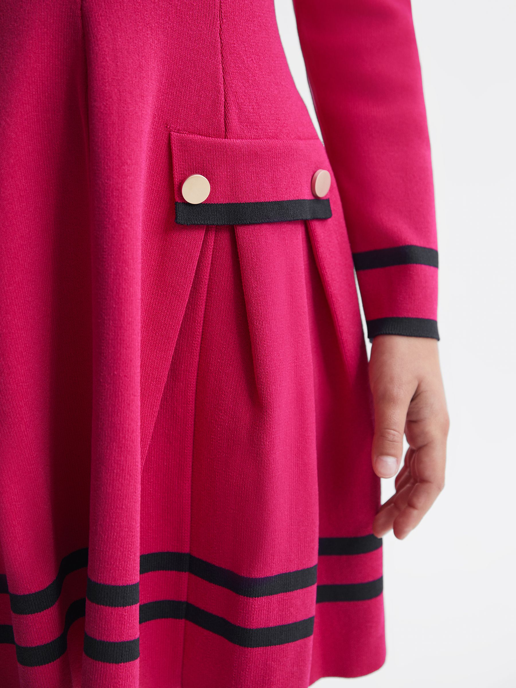 4-9 yrs Knitted Flared Dress in Bright Pink - Image 4 of 6