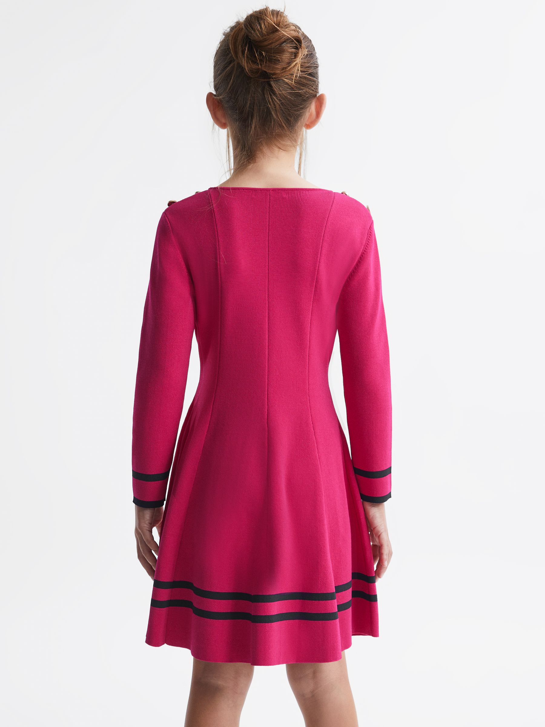 4-9 yrs Knitted Flared Dress in Bright Pink - Image 5 of 6