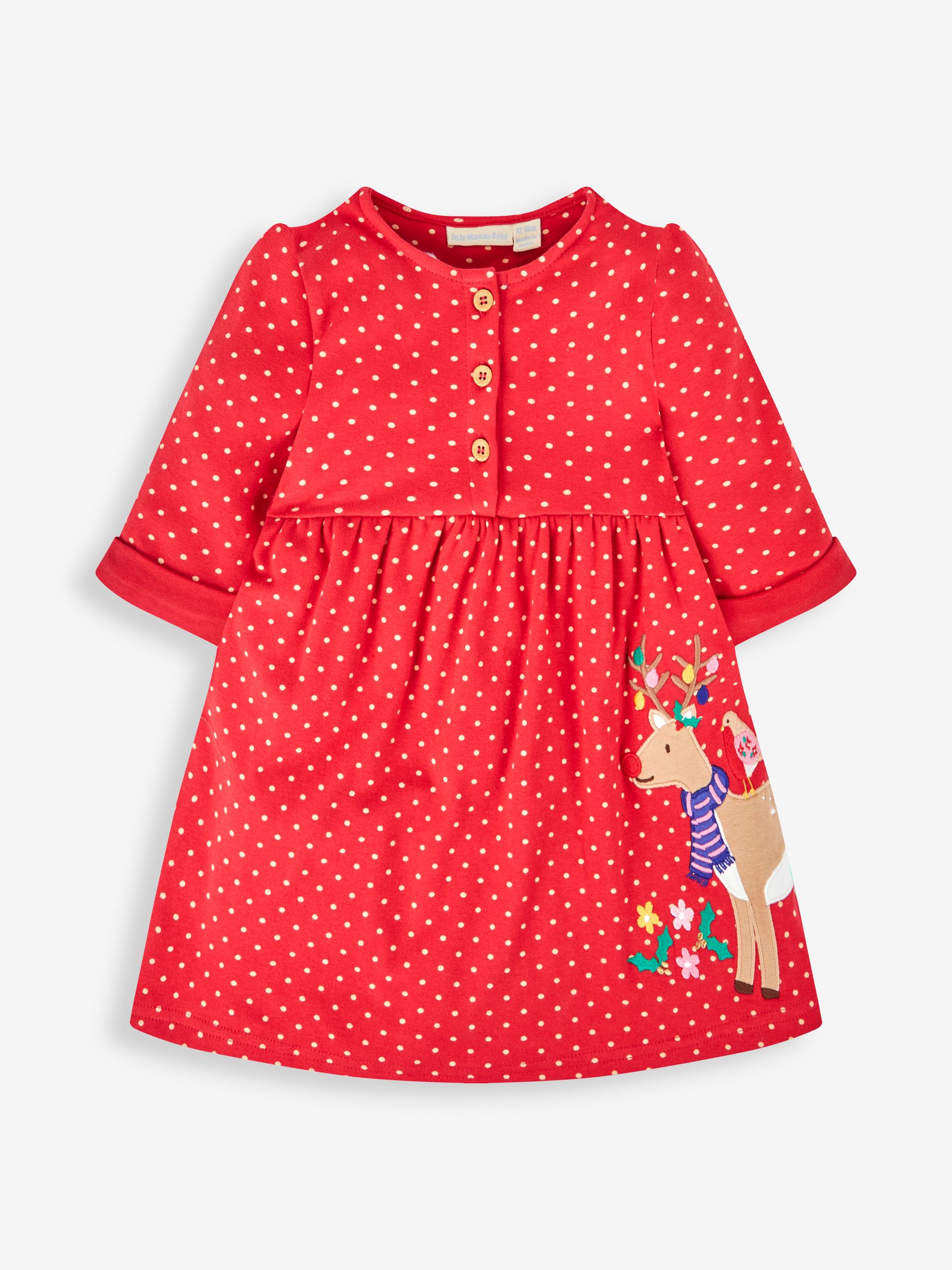 Red Reindeer Appliqué Button Front Dress - Image 1 of 3