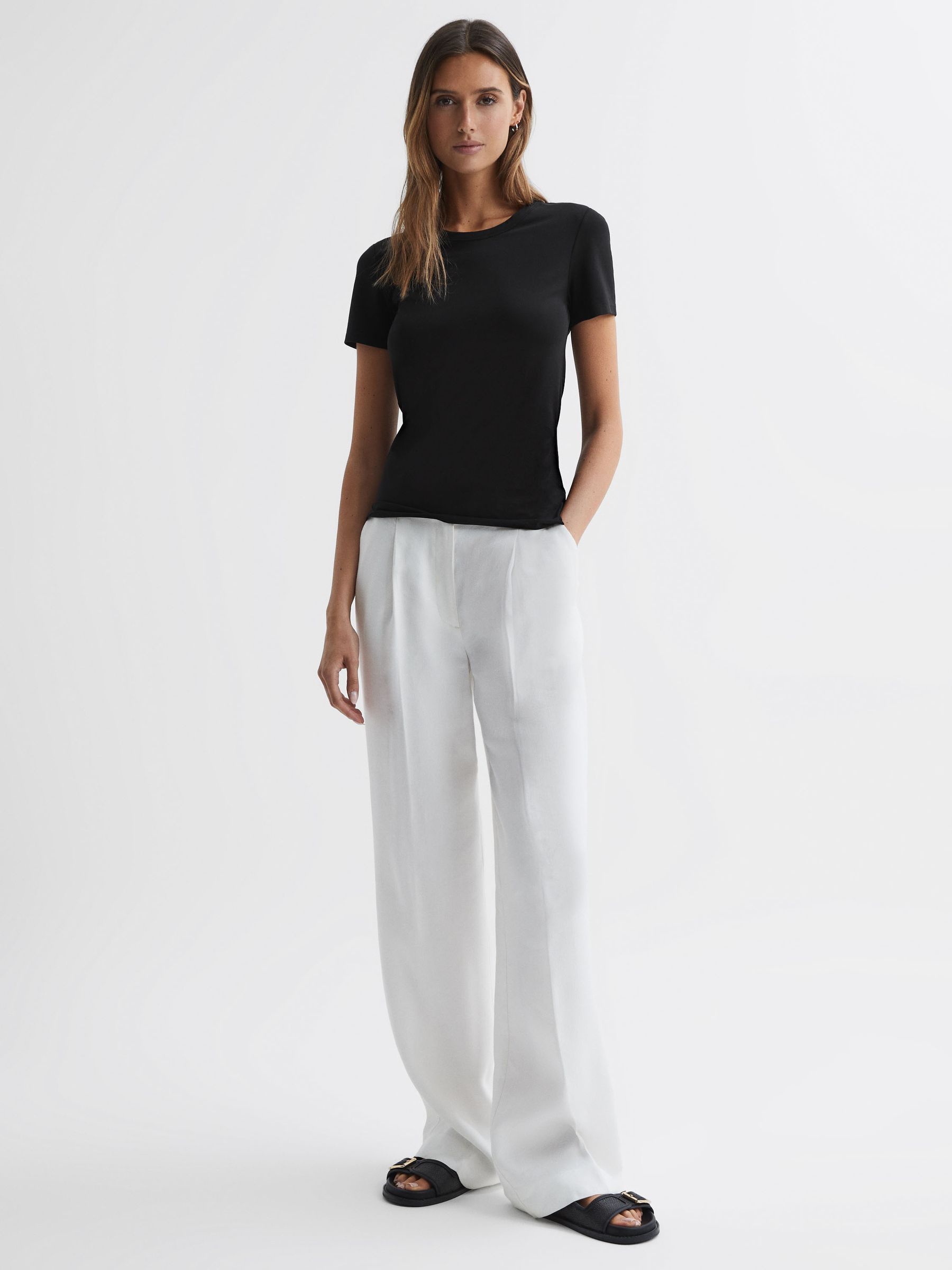 Fitted Cotton Crew Neck T-Shirt in Black - Image 1 of 5