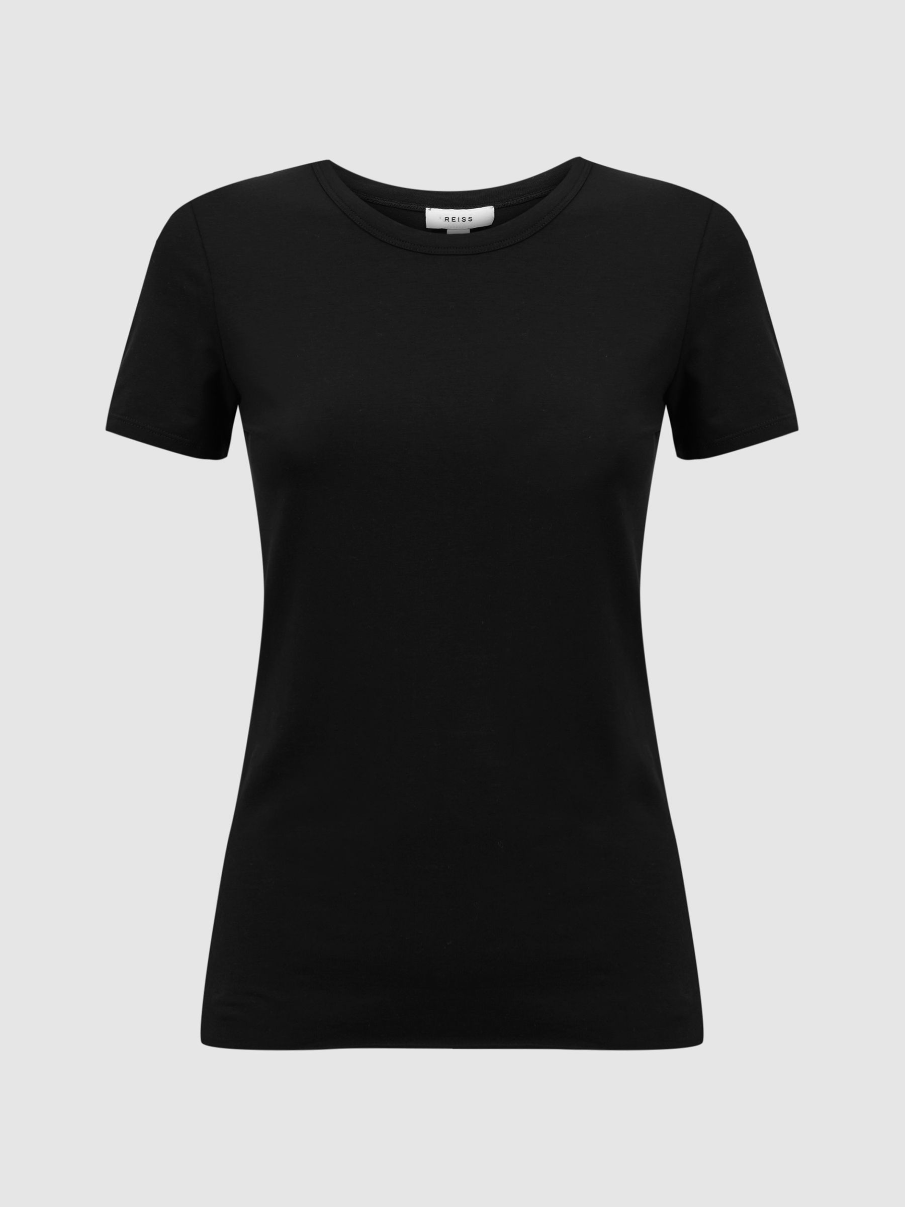 Fitted Cotton Crew Neck T-Shirt in Black - Image 2 of 5