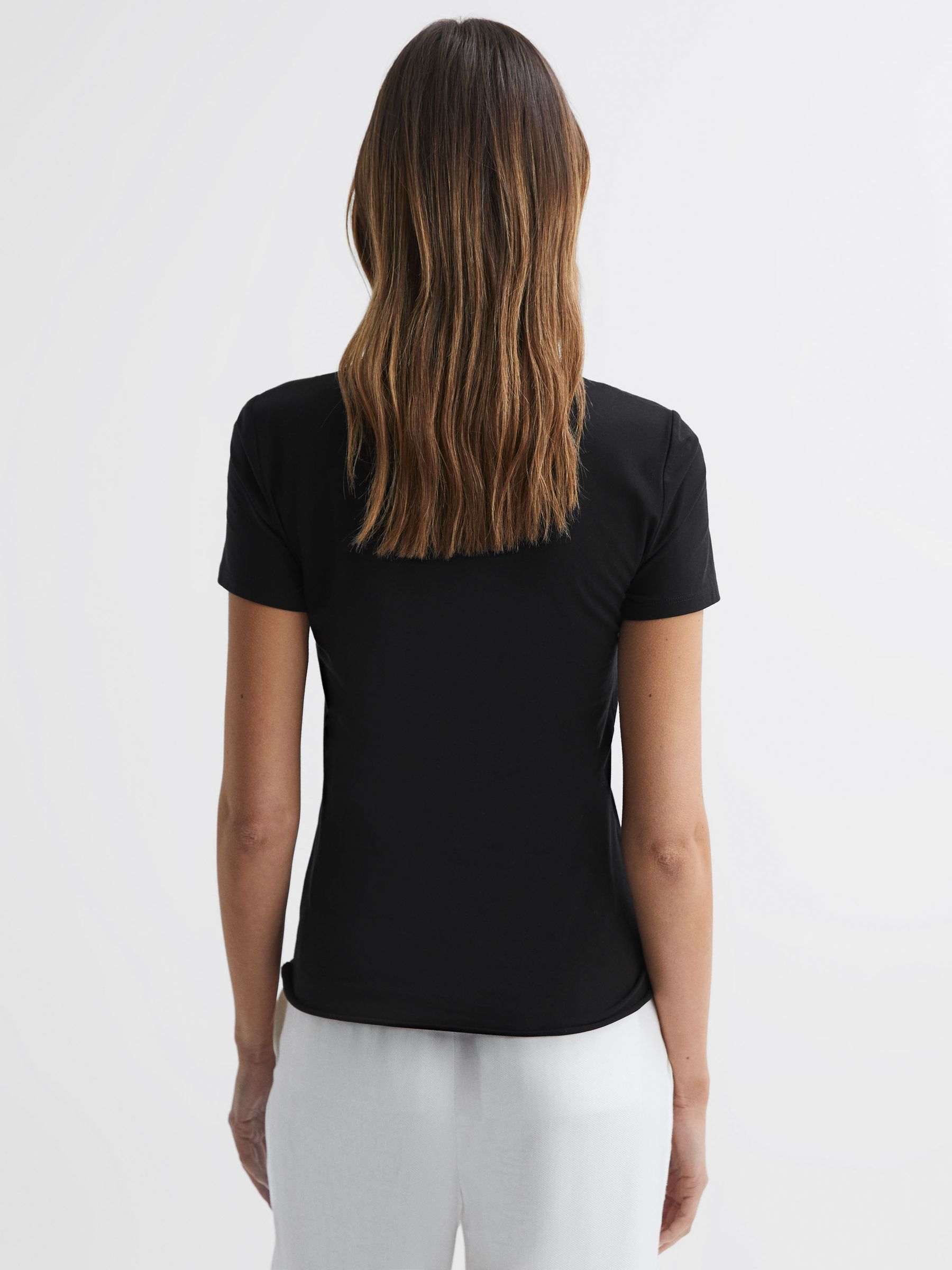 Fitted Cotton Crew Neck T-Shirt in Black - Image 5 of 5