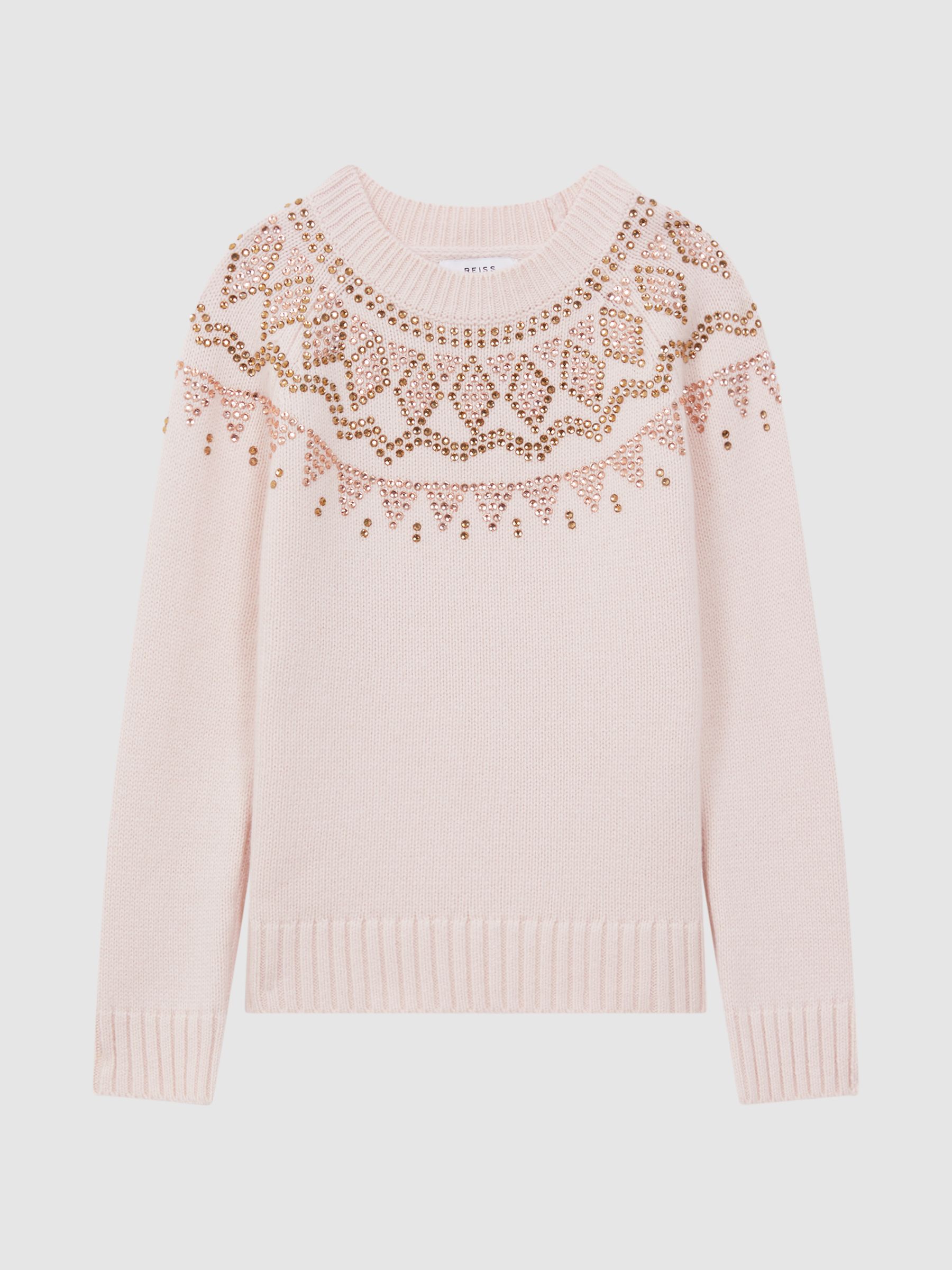 Junior Wool Blend Embellished Crew Neck Jumper in Soft Pink - Image 2 of 6 Junior Wool Blend Embellished Crew Neck Jumper in Soft Pink - Image 2 of 6