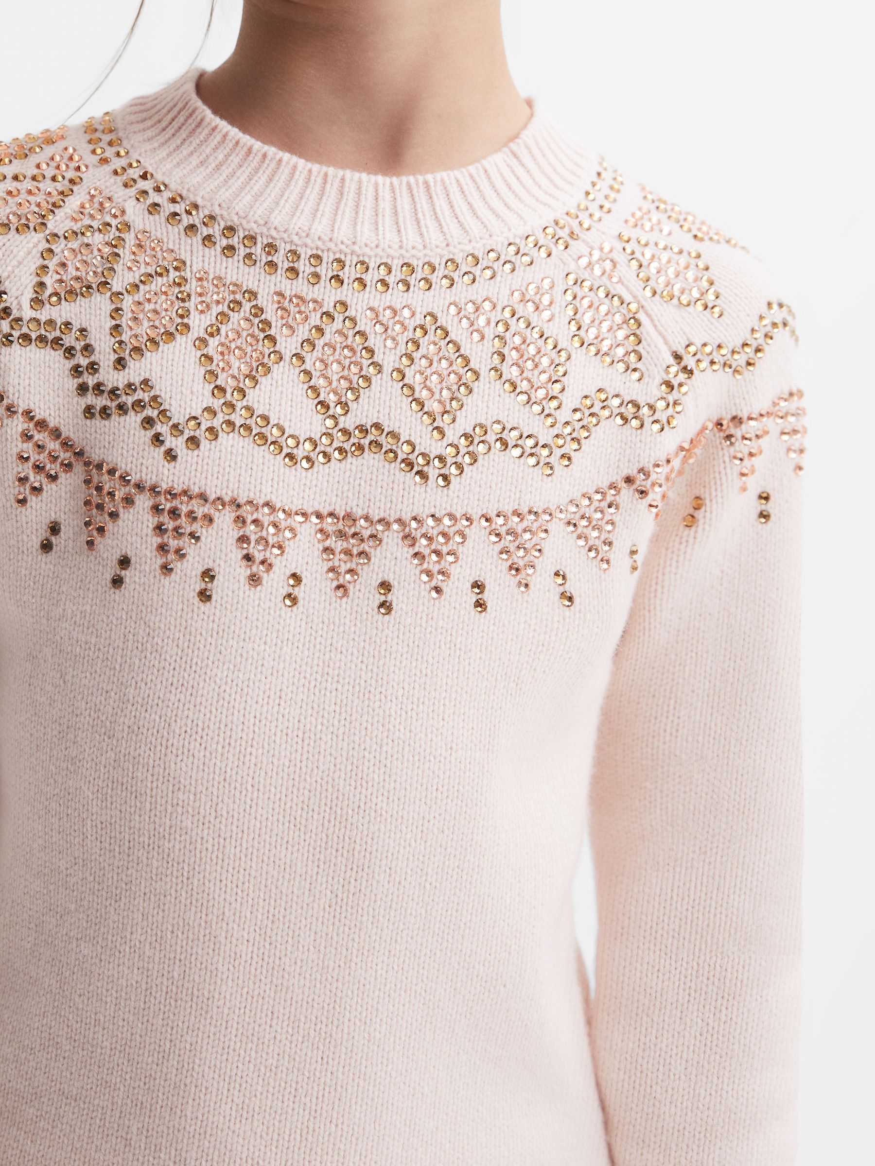 Junior Wool Blend Embellished Crew Neck Jumper in Soft Pink - Image 3 of 6