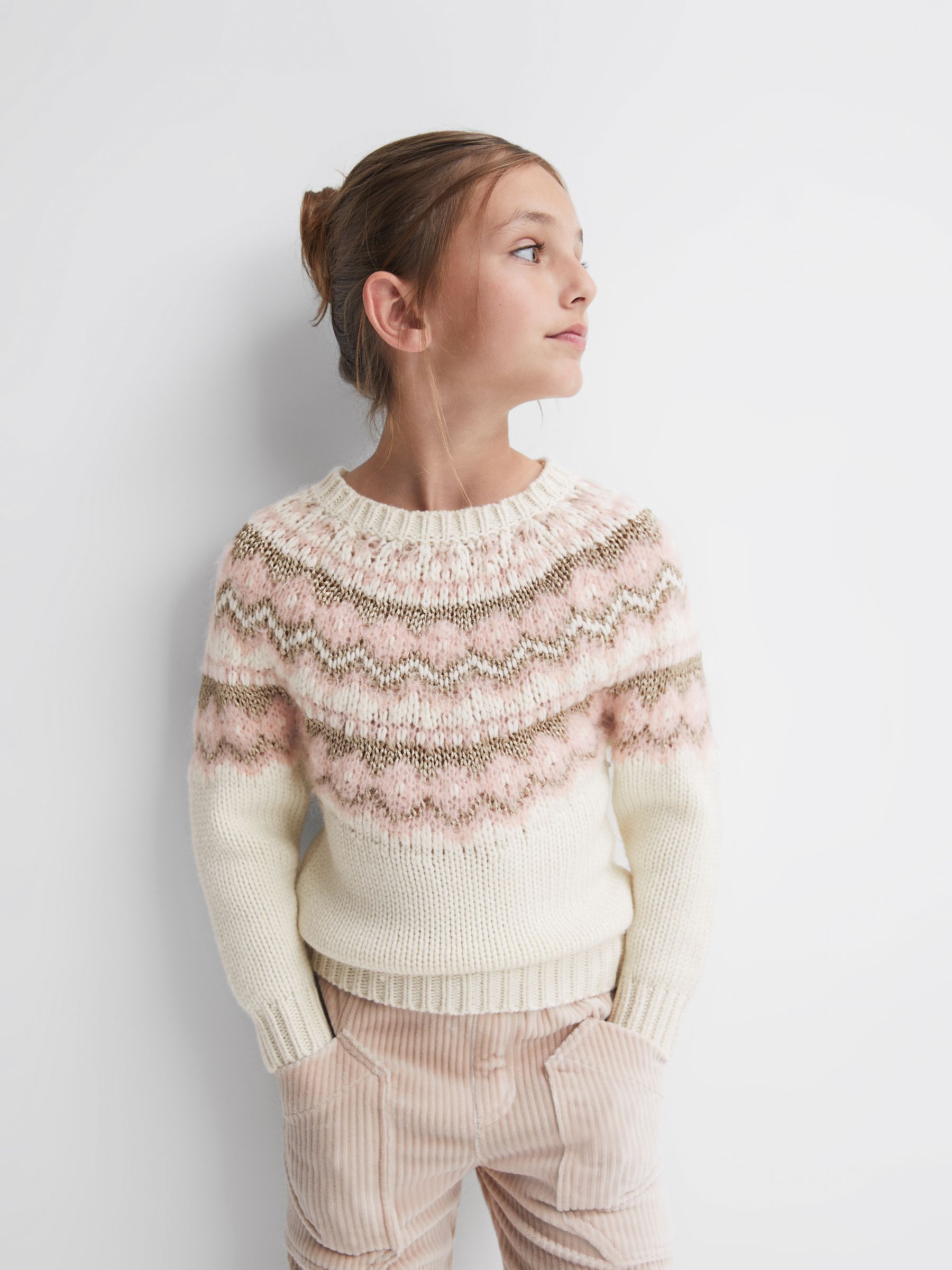 Junior Fairisle Pattern Knitted Jumper in Pink - Image 1 of 5