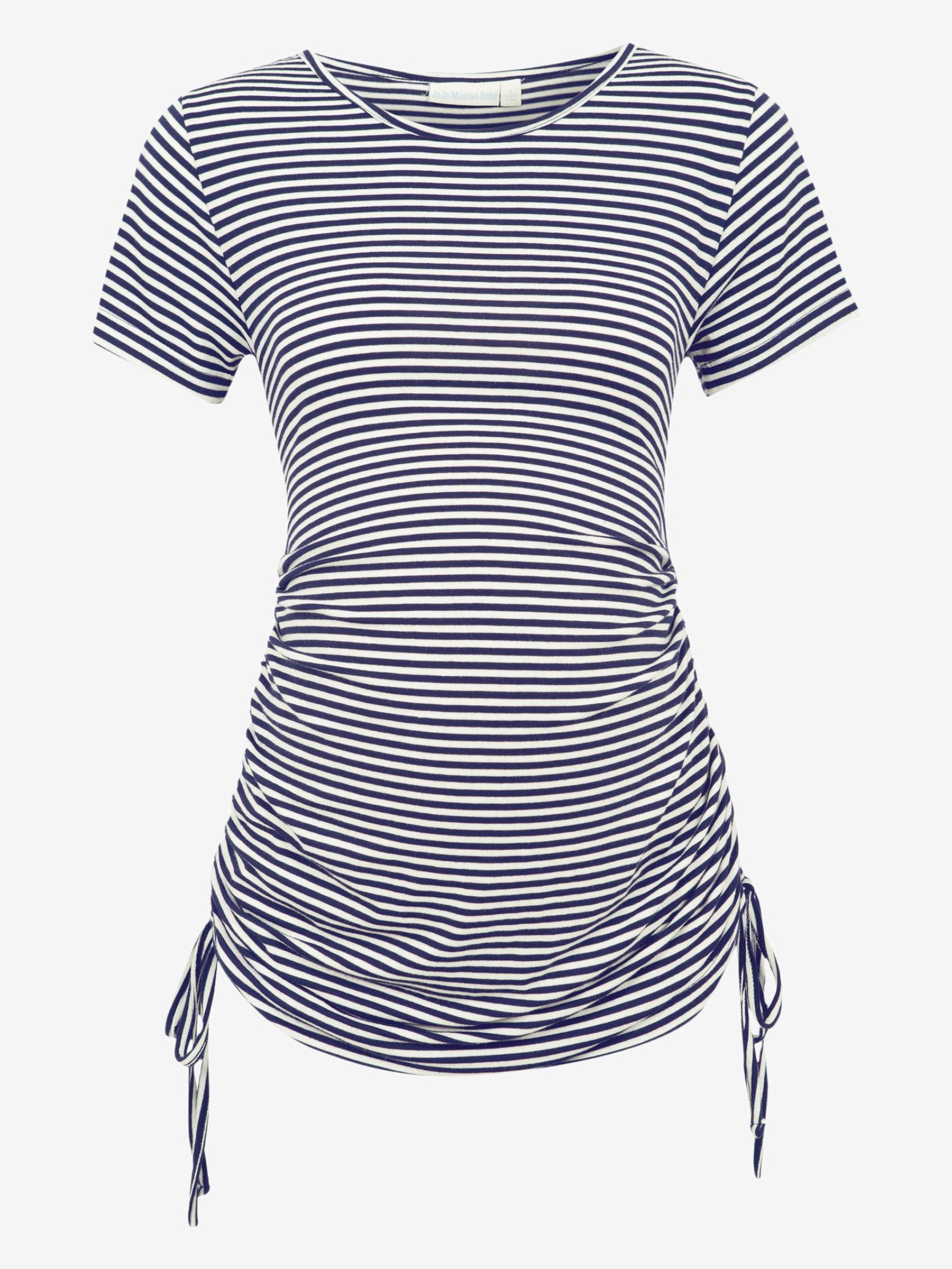 Navy Ecru Stripe Stripe Side Gathered Maternity T-Shirt - Image 1 of 1