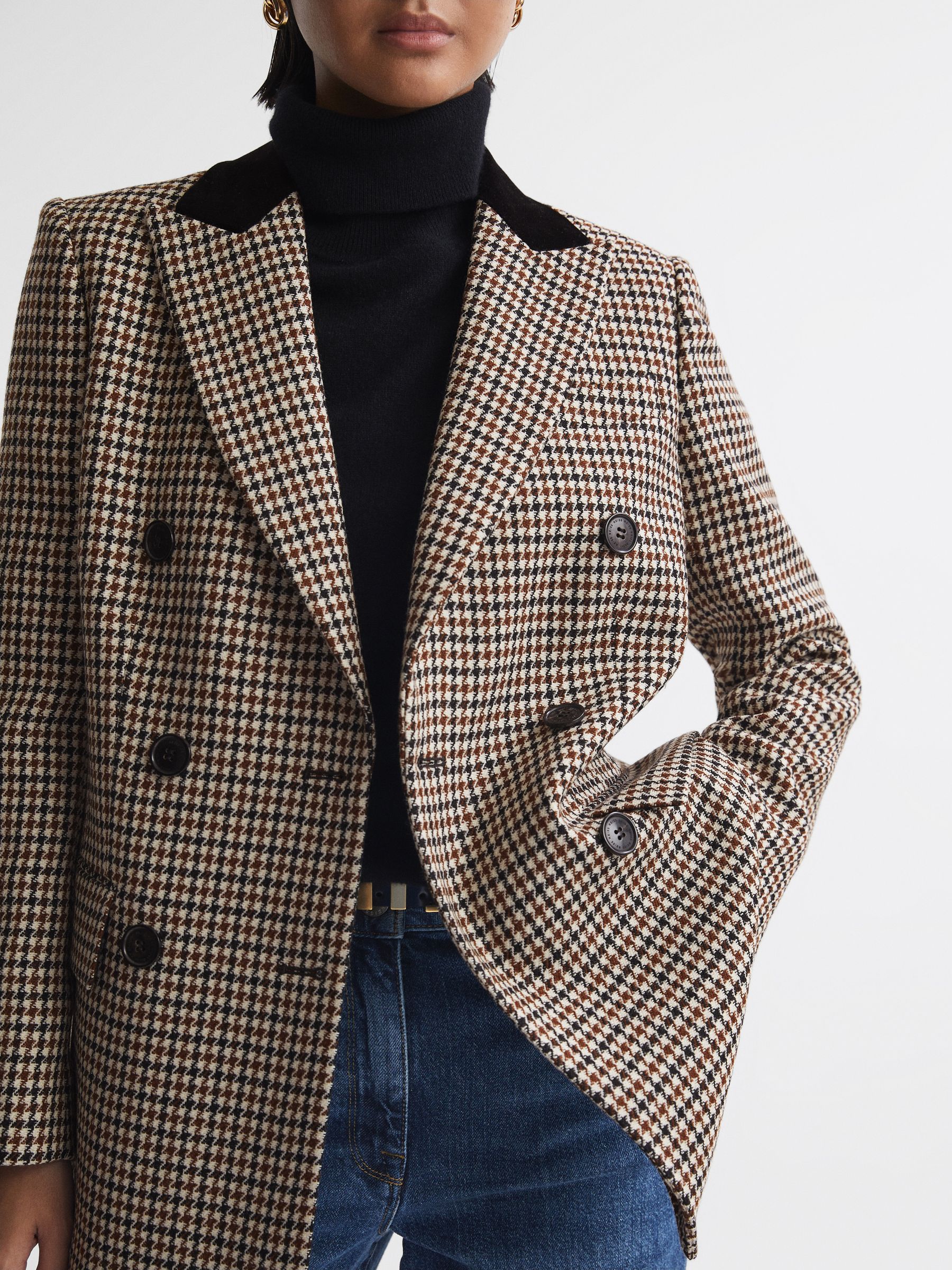 Wool Dogtooth Double Breasted Blazer in Multi - Image 1 of 5