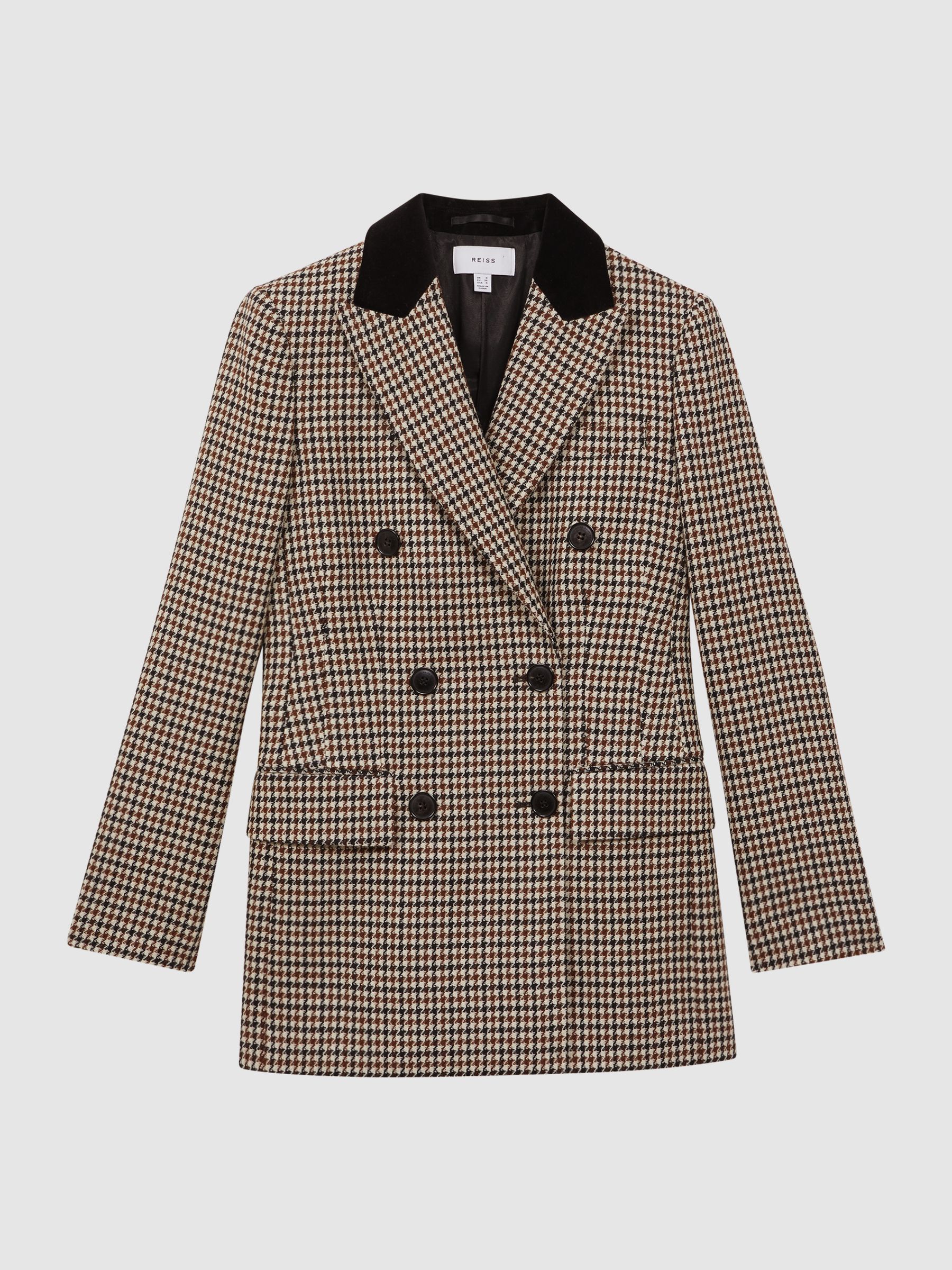 Wool Dogtooth Double Breasted Blazer in Multi - Image 2 of 5