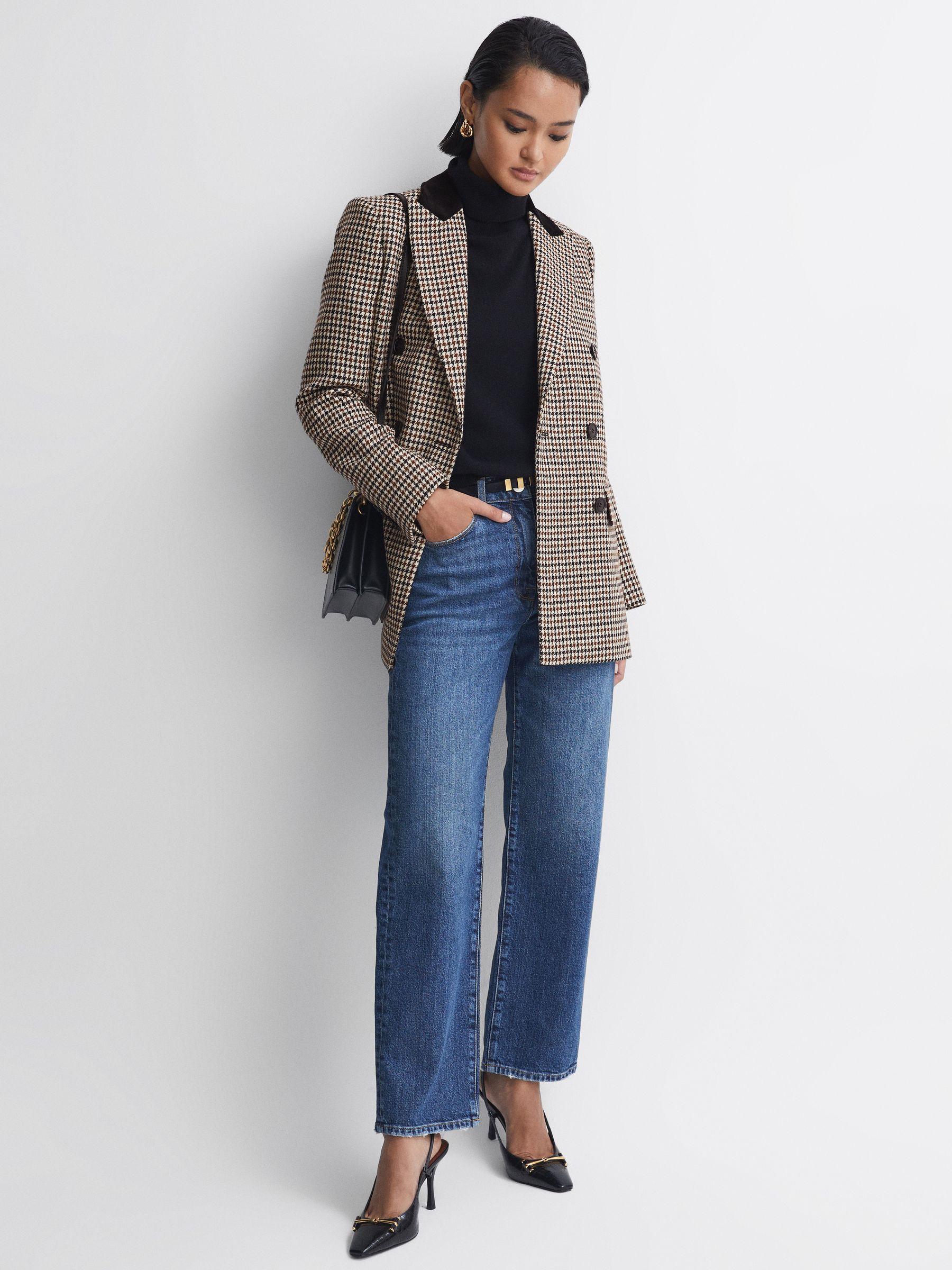 Wool Dogtooth Double Breasted Blazer in Multi - Image 3 of 5