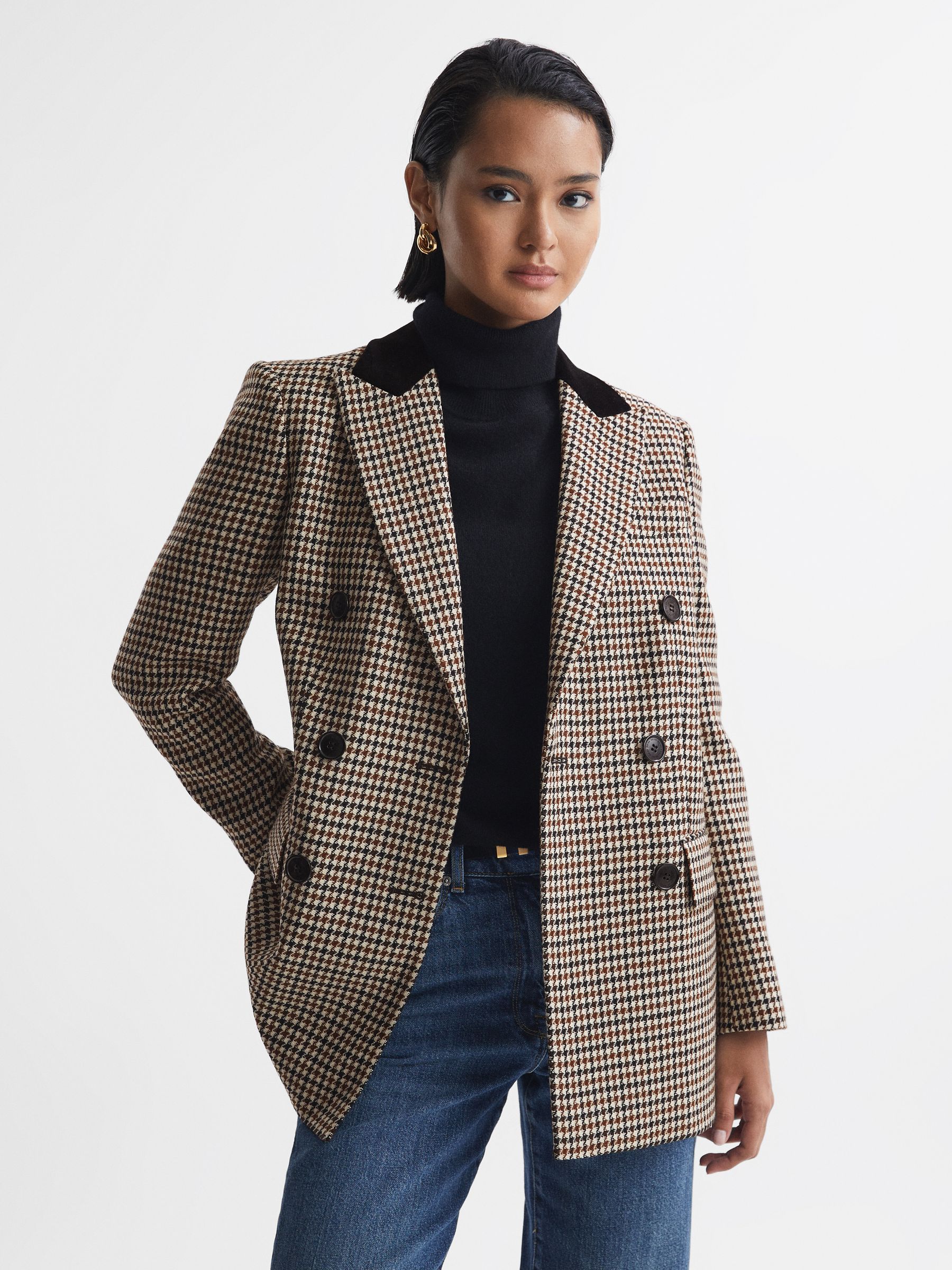 Wool Dogtooth Double Breasted Blazer in Multi - Image 4 of 5