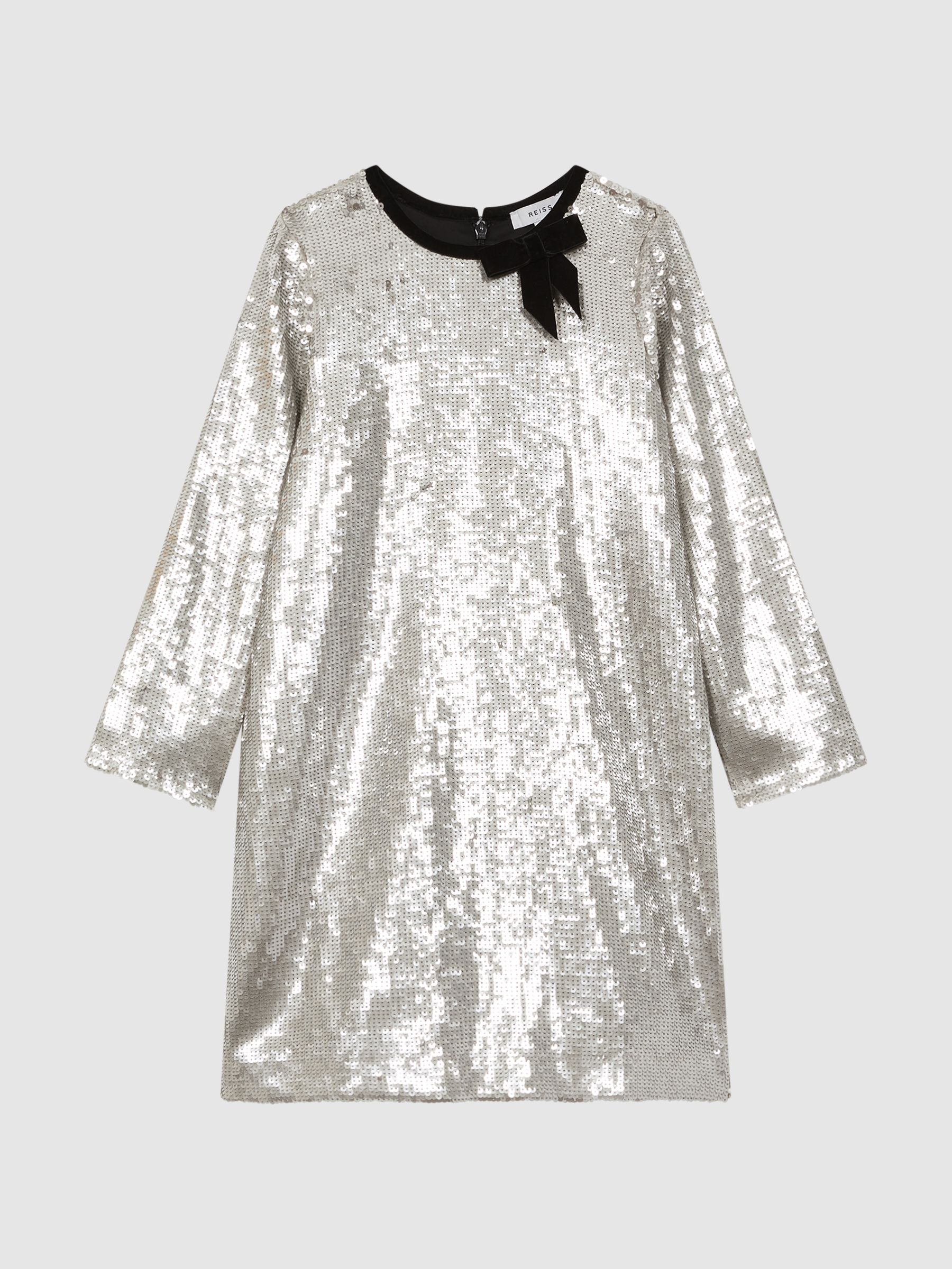 9-14 yrs Sequin Bow Dress in Silver - Image 2 of 5