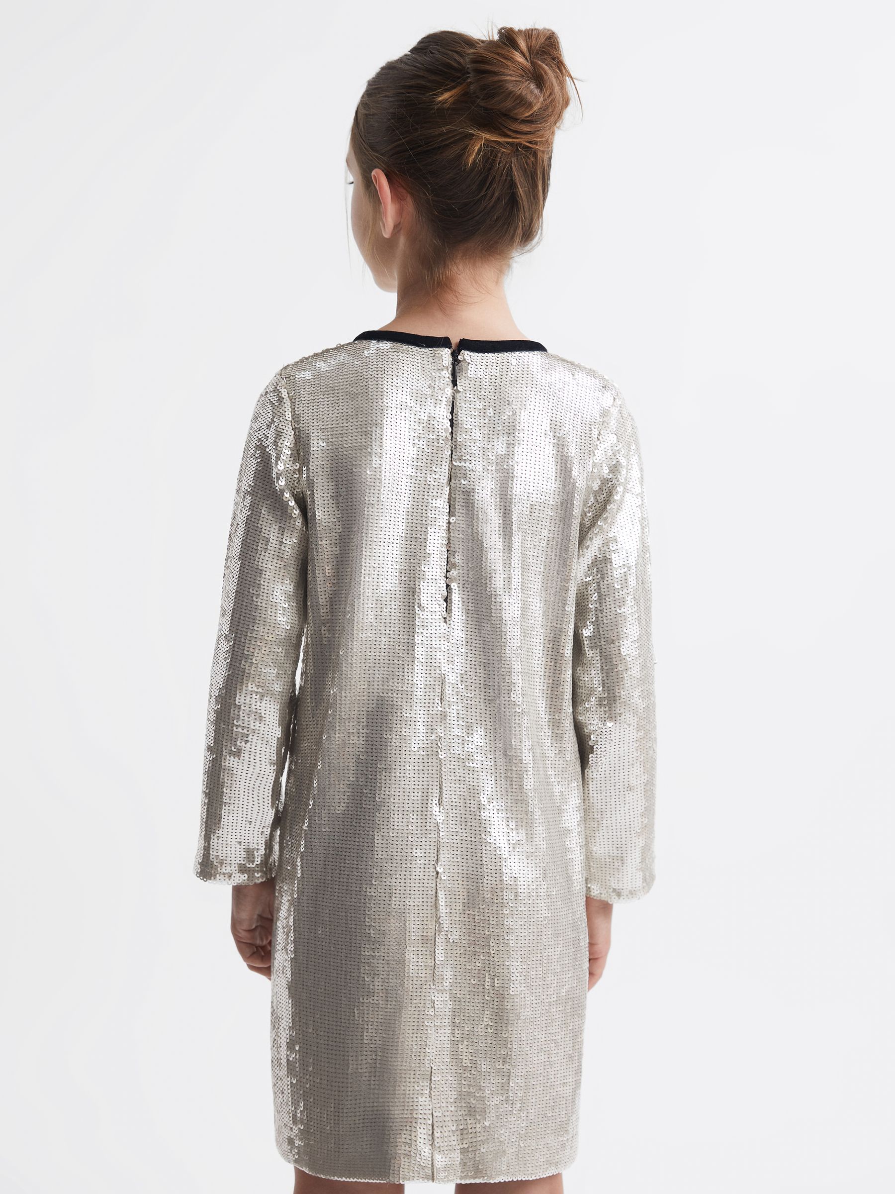 9-14 yrs Sequin Bow Dress in Silver - Image 4 of 5