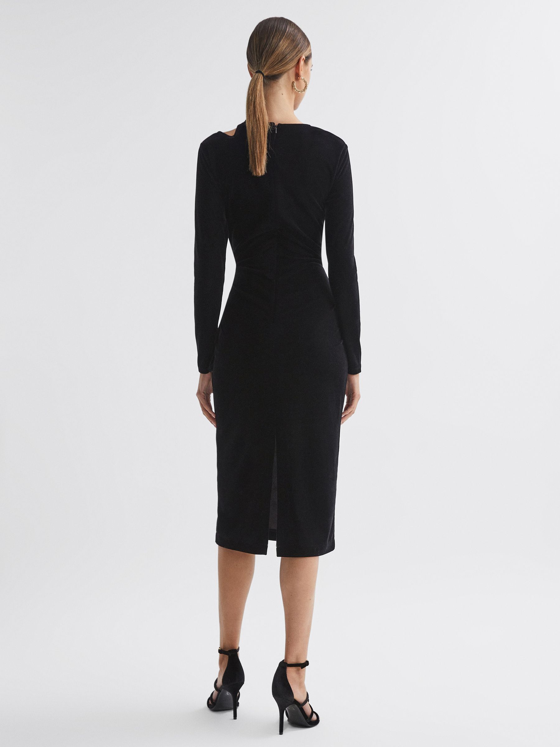 Reiss Velvet Cut-Out Midi Dress in Black | REISS