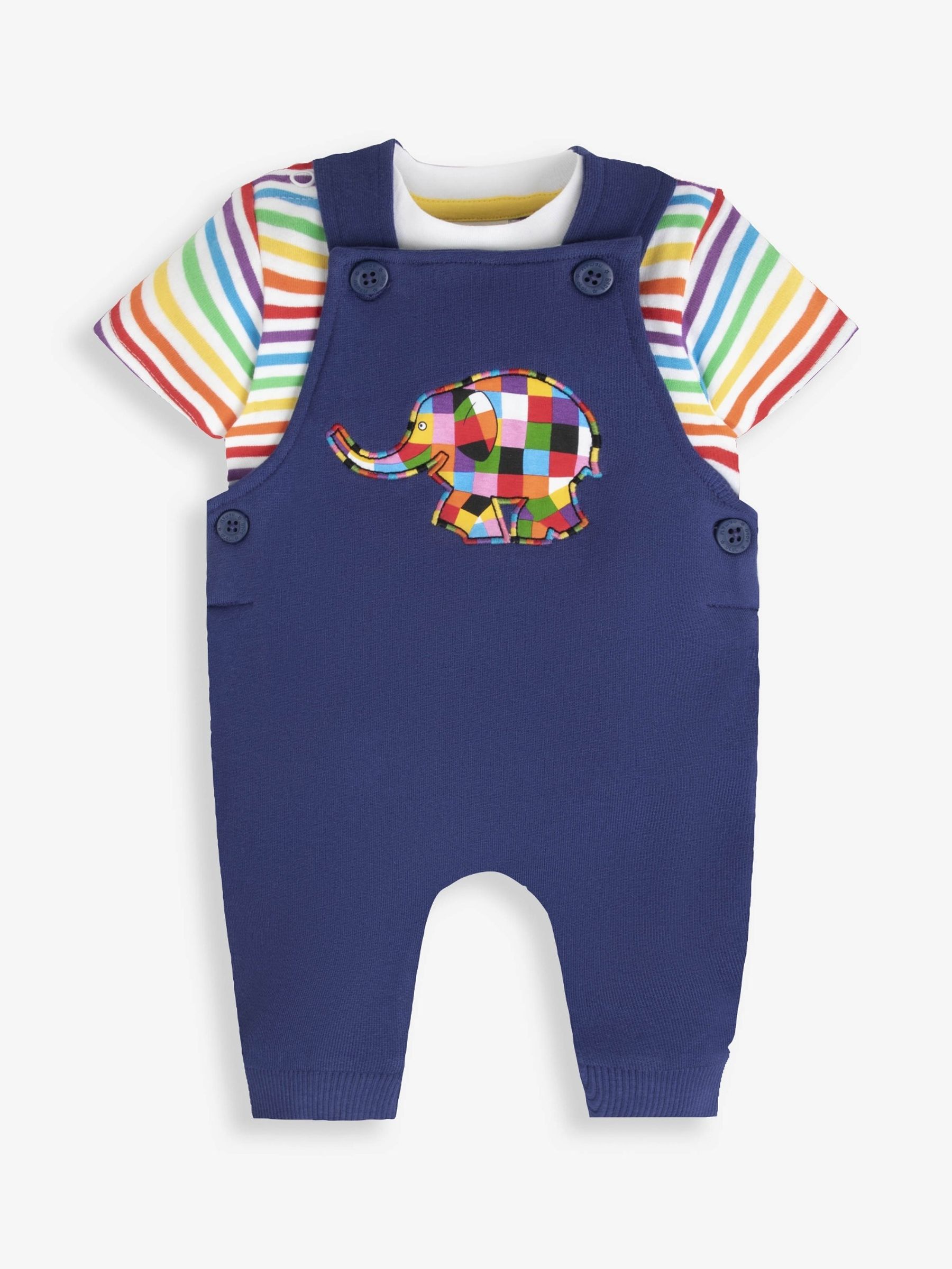 Navy 2-Piece Elmer Appliqué Dungarees & T-Shirt and Short Set - Image 1 of 5