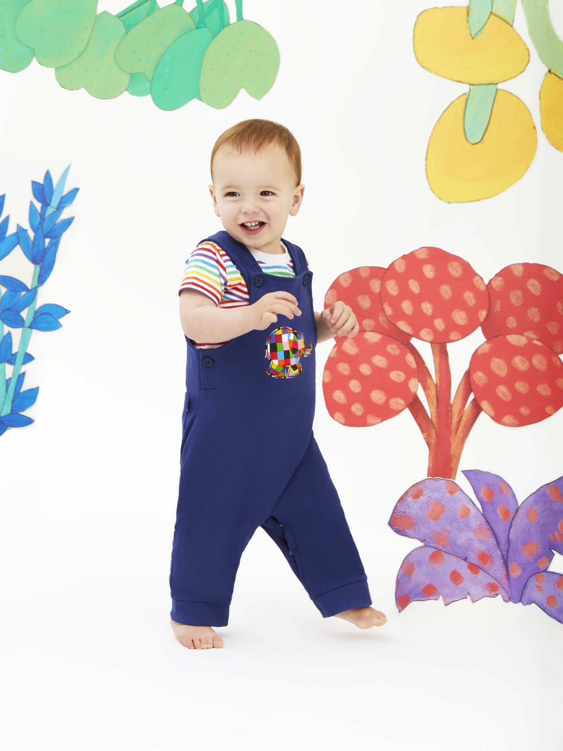 Navy 2-Piece Elmer Appliqué Dungarees & T-Shirt and Short Set - Image 4 of 5