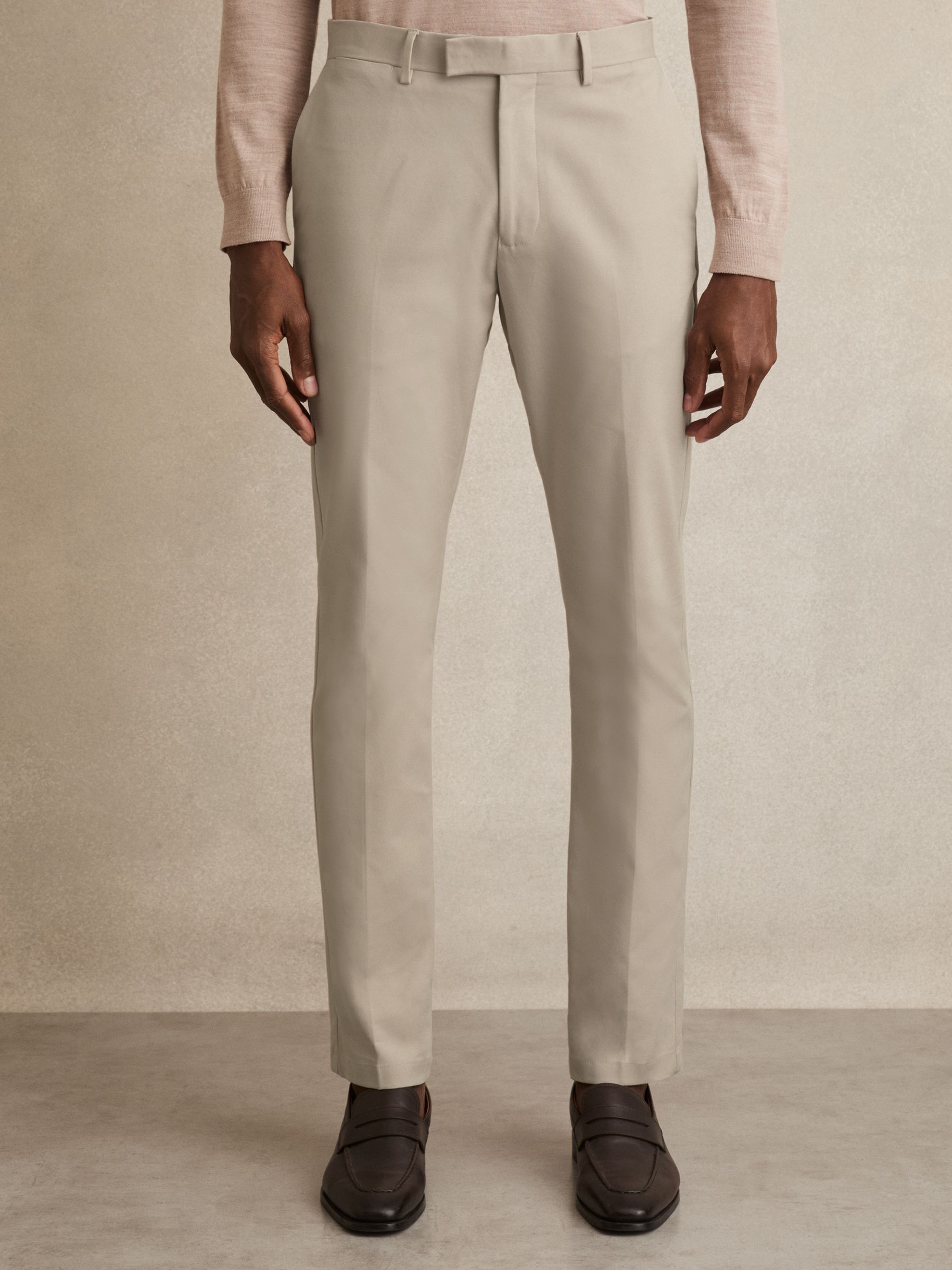 Slim Fit Cotton Blend Chinos in Stone - image 3