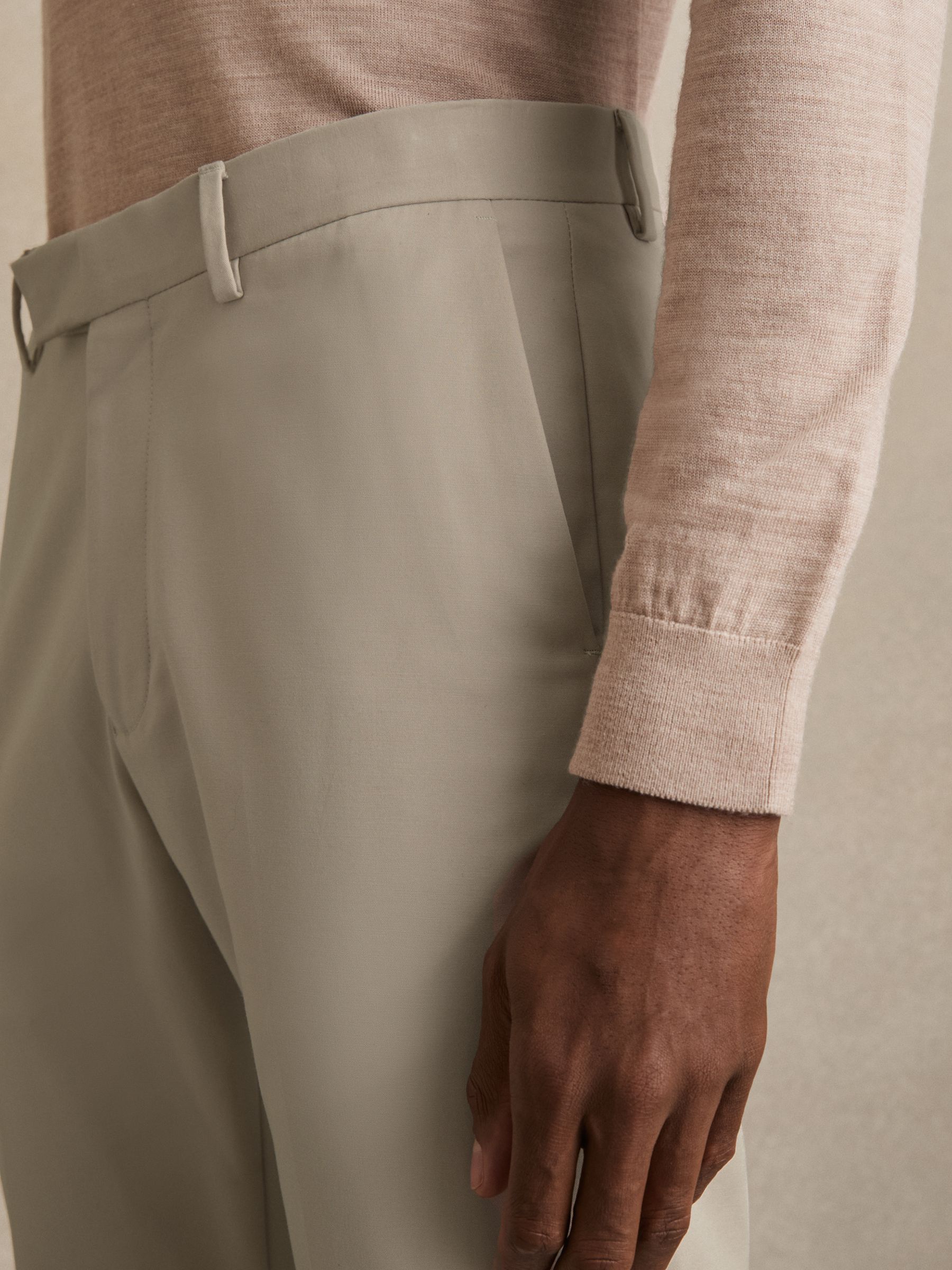Slim Fit Cotton Blend Chinos in Stone - Image 4 of 7