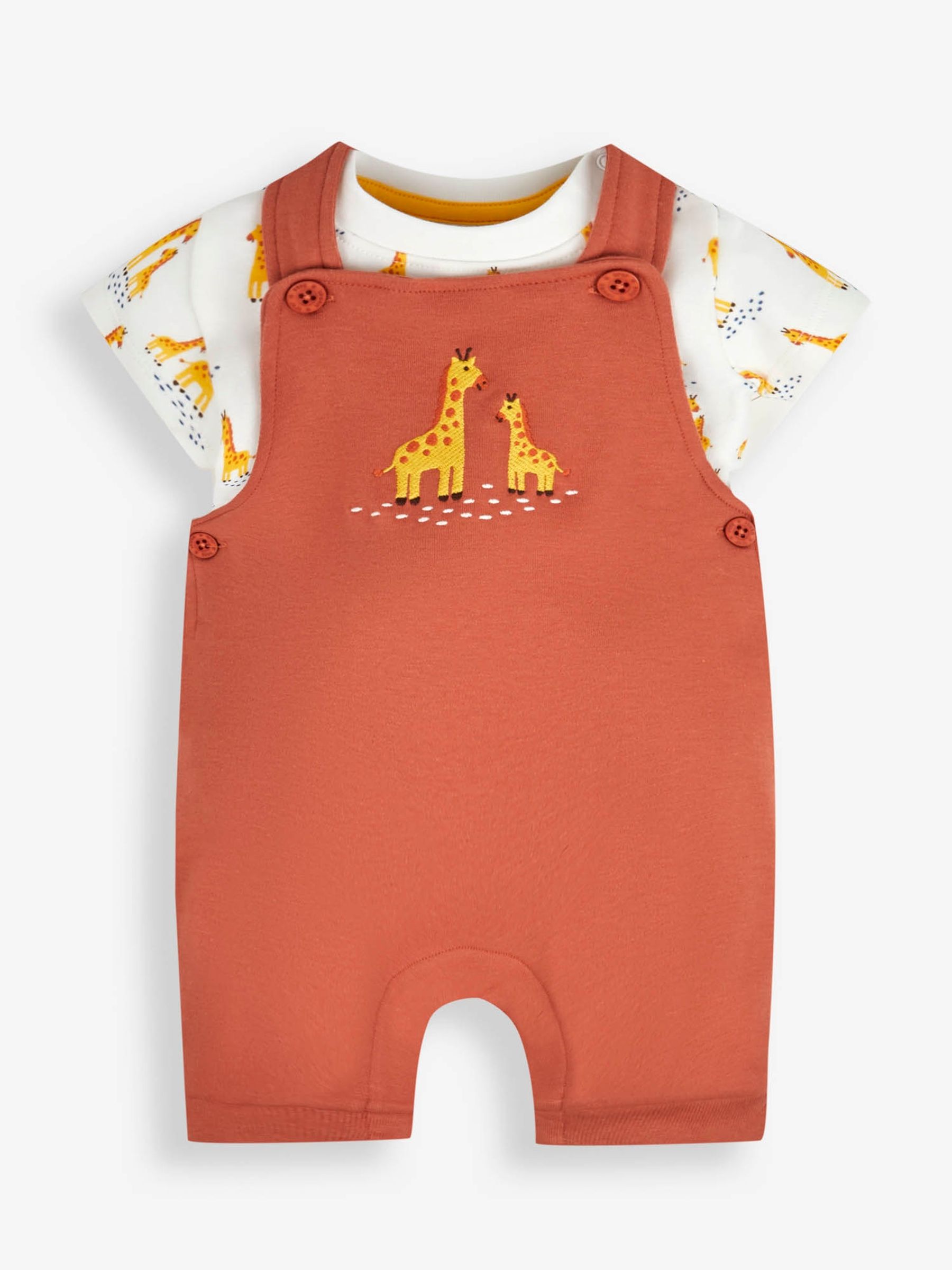 Rust 2-Piece Giraffe Appliqué Dungarees & Top Set - Image 1 of 4