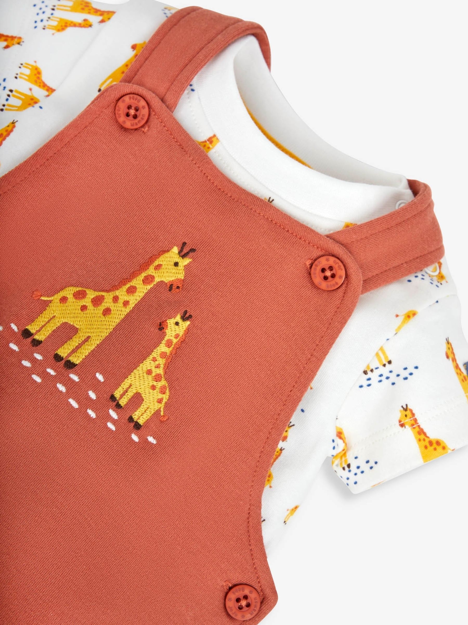 Rust 2-Piece Giraffe Appliqué Dungarees & Top Set - Image 3 of 4
