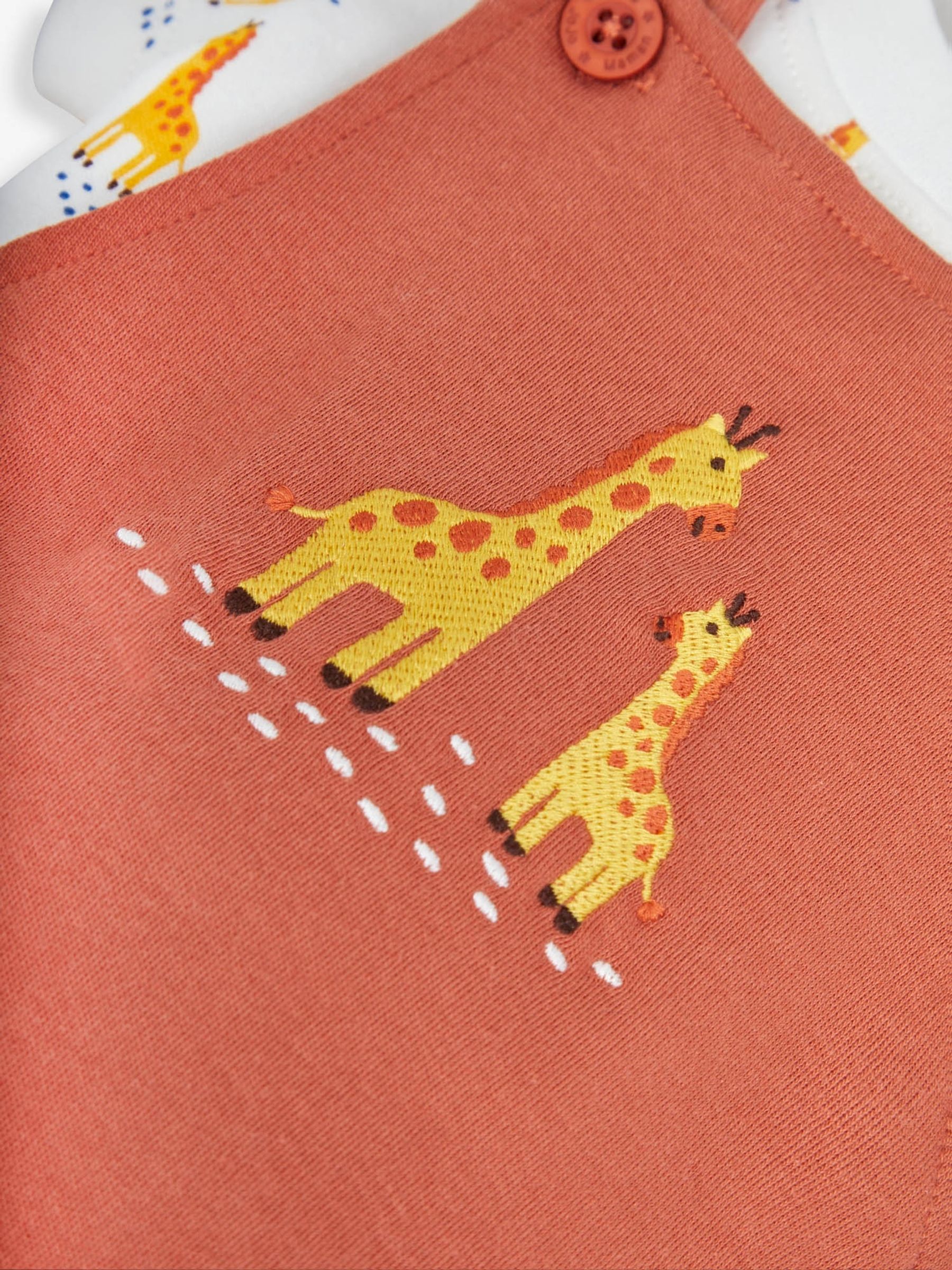 Rust 2-Piece Giraffe Appliqué Dungarees & Top Set - Image 4 of 4