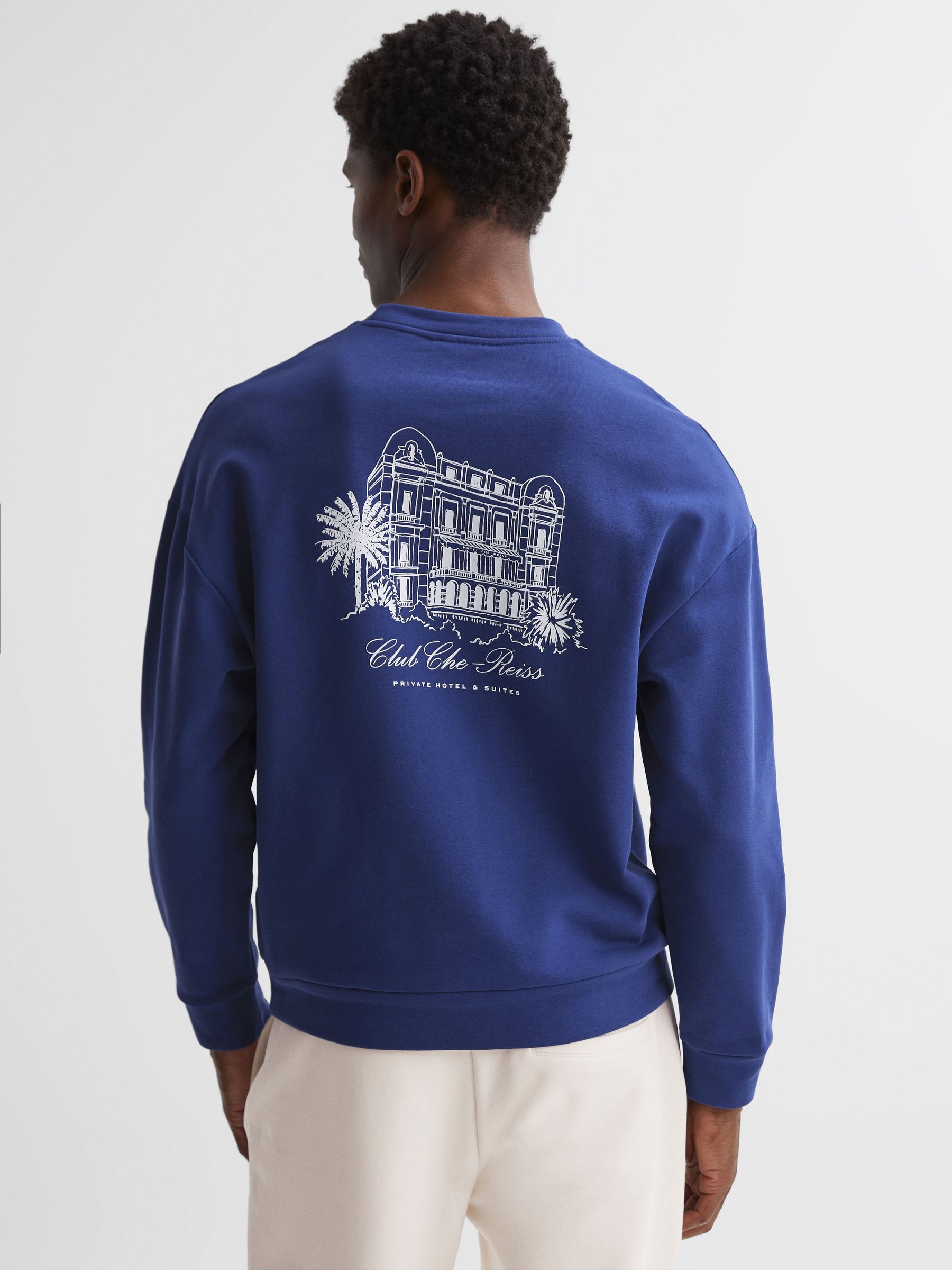 Reiss | Ché Motif Cotton Sweatshirt in Bright Blue - Image 3 of 5