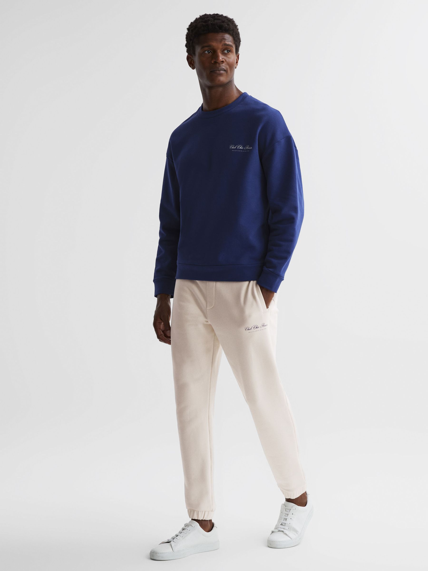 Reiss | Ché Motif Cotton Sweatshirt in Bright Blue - Image 4 of 5