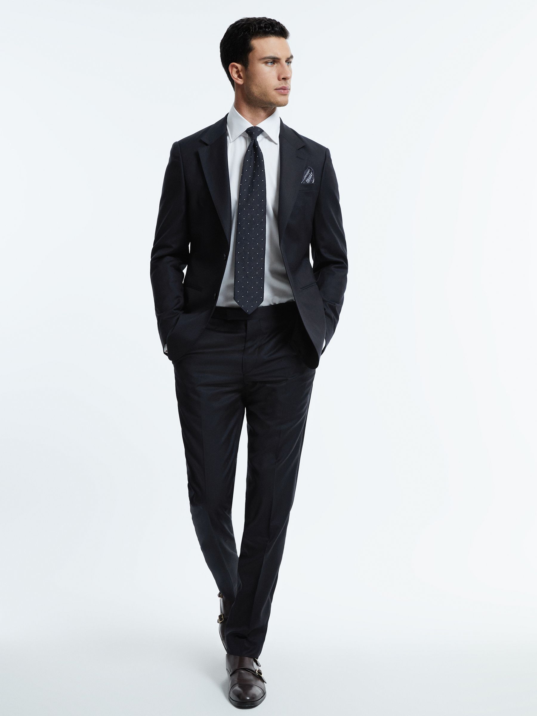 Atelier Wool Cashmere Slim Fit Single Breasted Blazer in Midnight Navy - Image 3 of 8