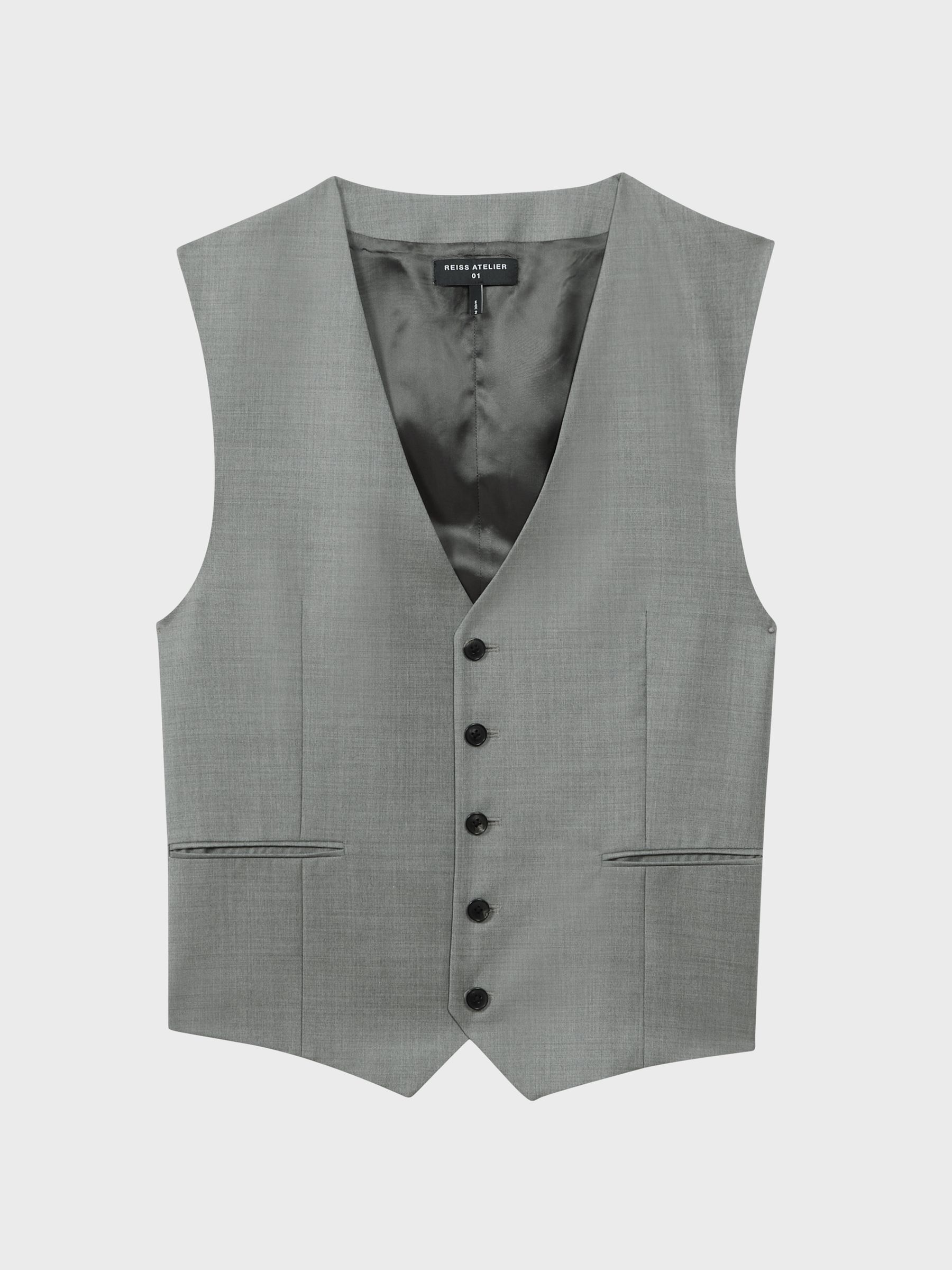 Atelier Wool Cashmere Single Breasted Waistcoat in Grey Melange - Image 2 of 7