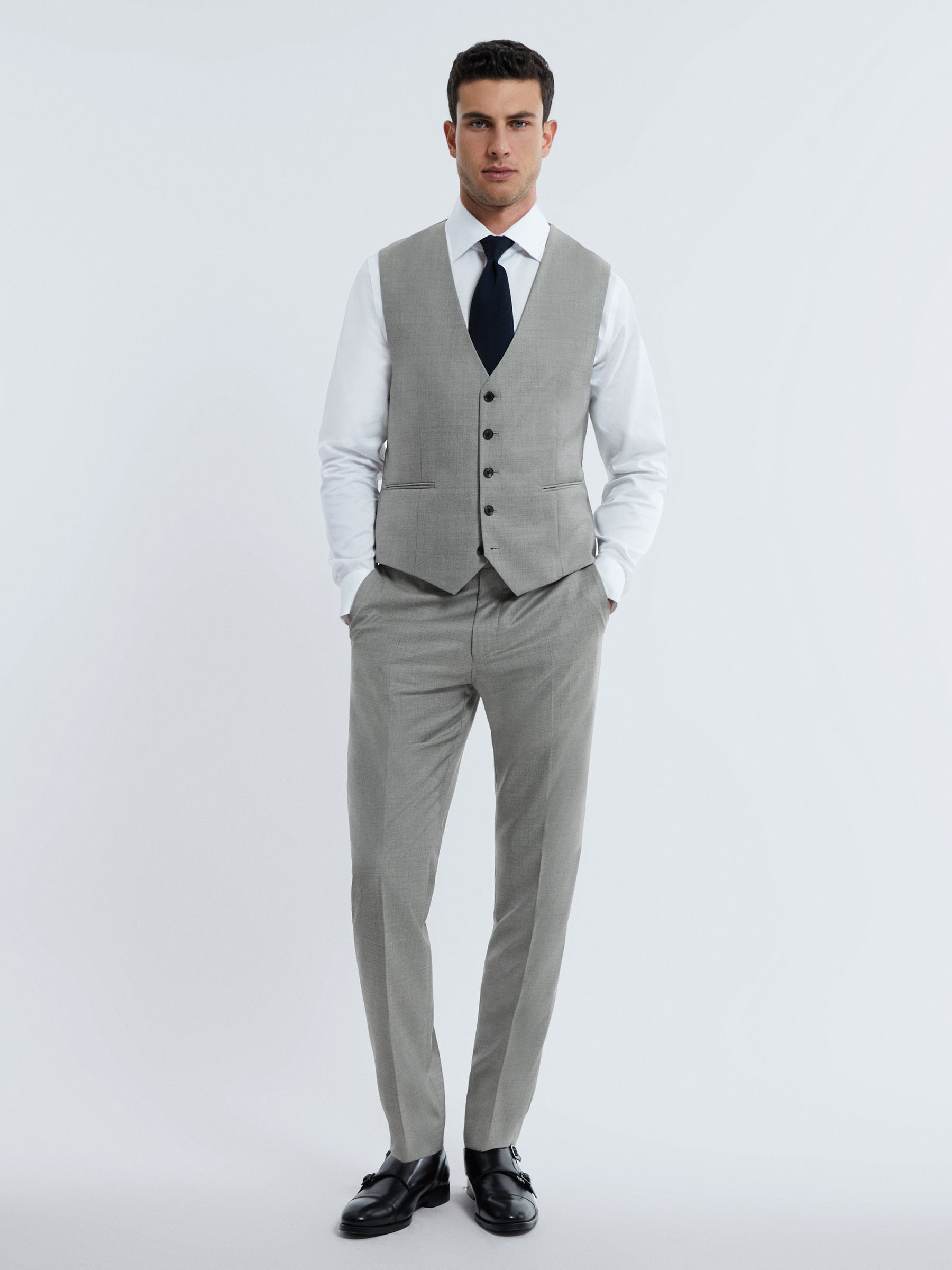 Atelier Wool Cashmere Single Breasted Waistcoat in Grey Melange - Image 3 of 7