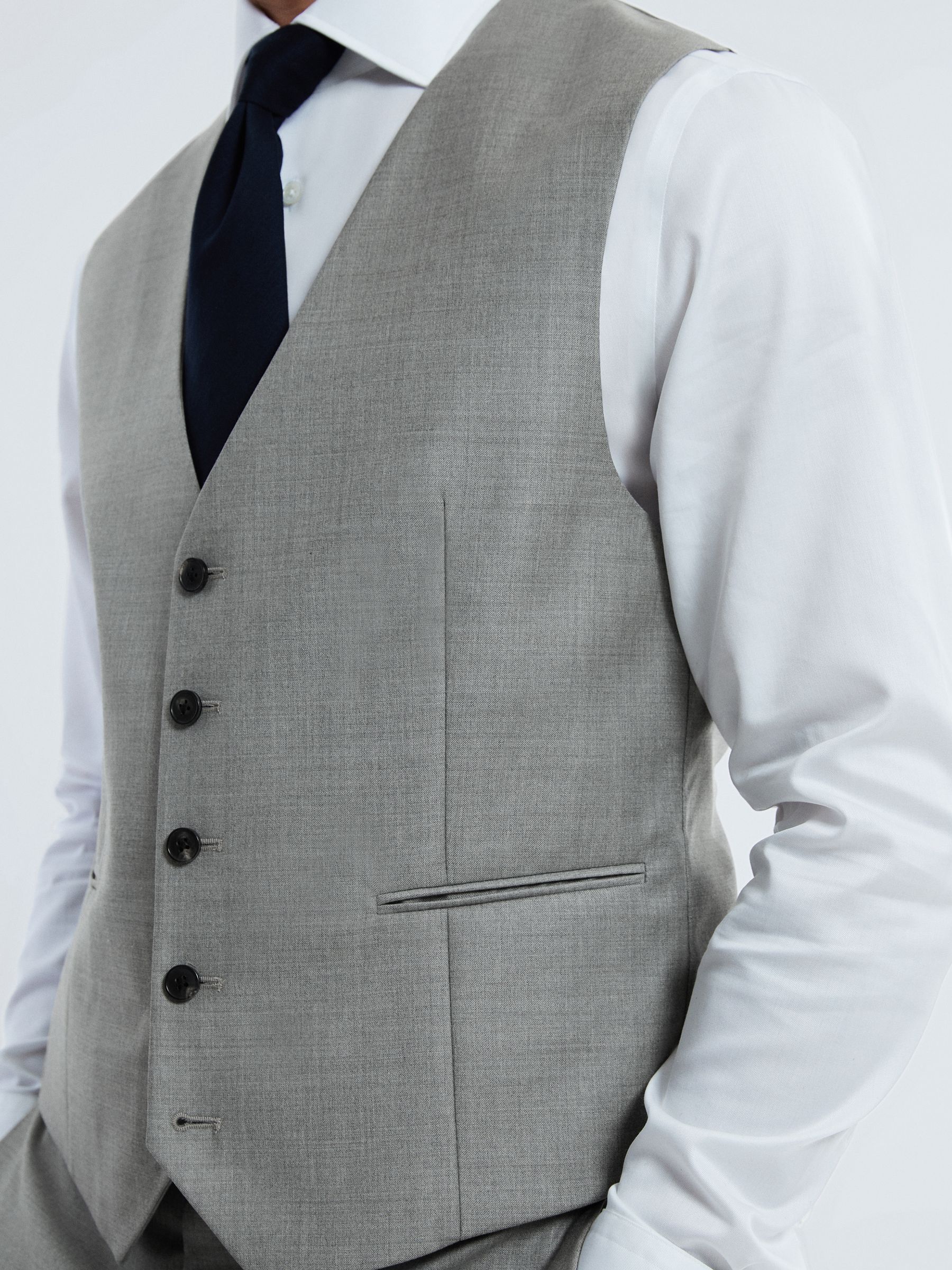 Atelier Wool Cashmere Single Breasted Waistcoat in Grey Melange - Image 4 of 7