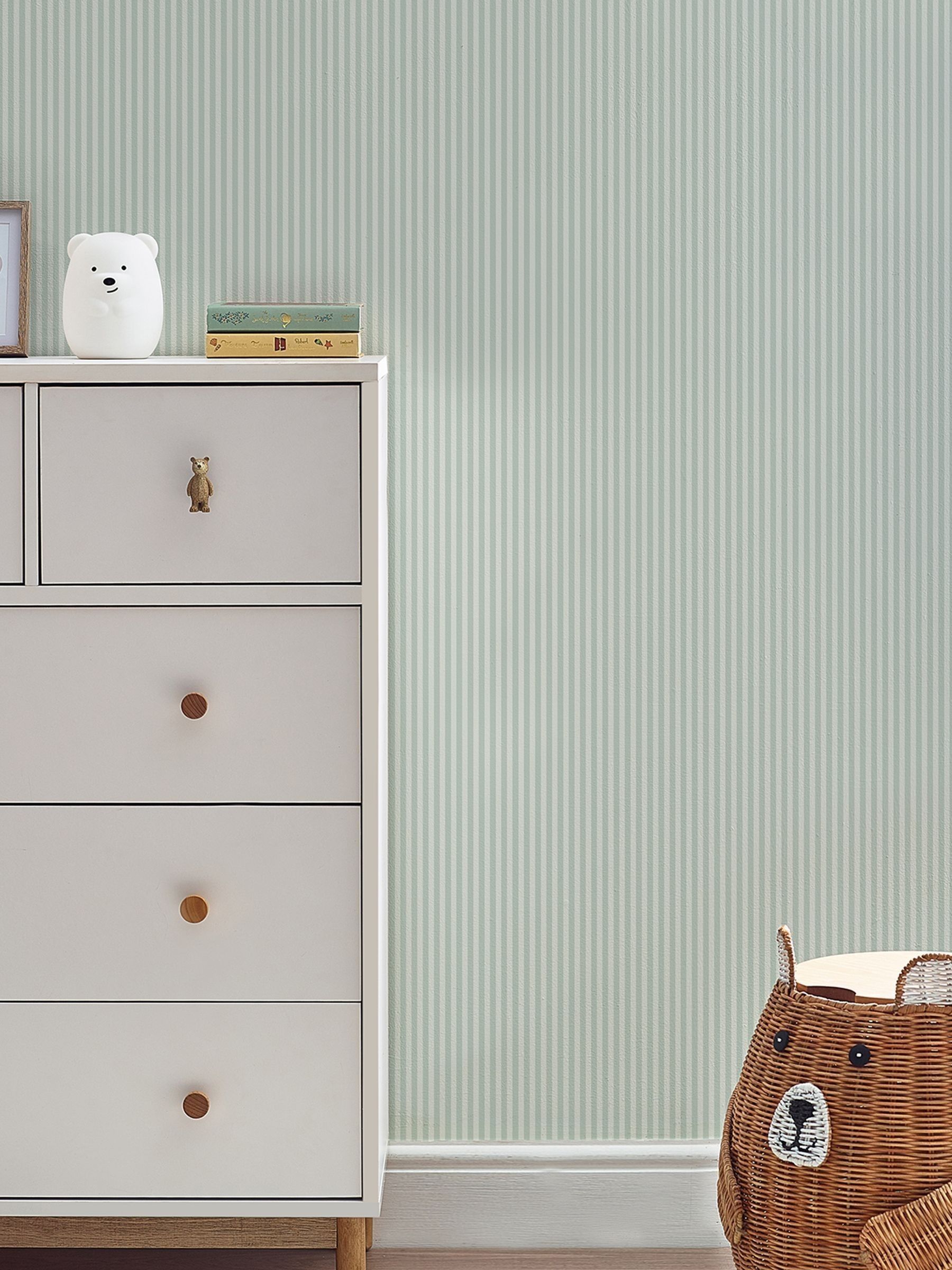 Next Sage Green Calm Stripe A4 Wallpaper Sample - Image 1 of 5