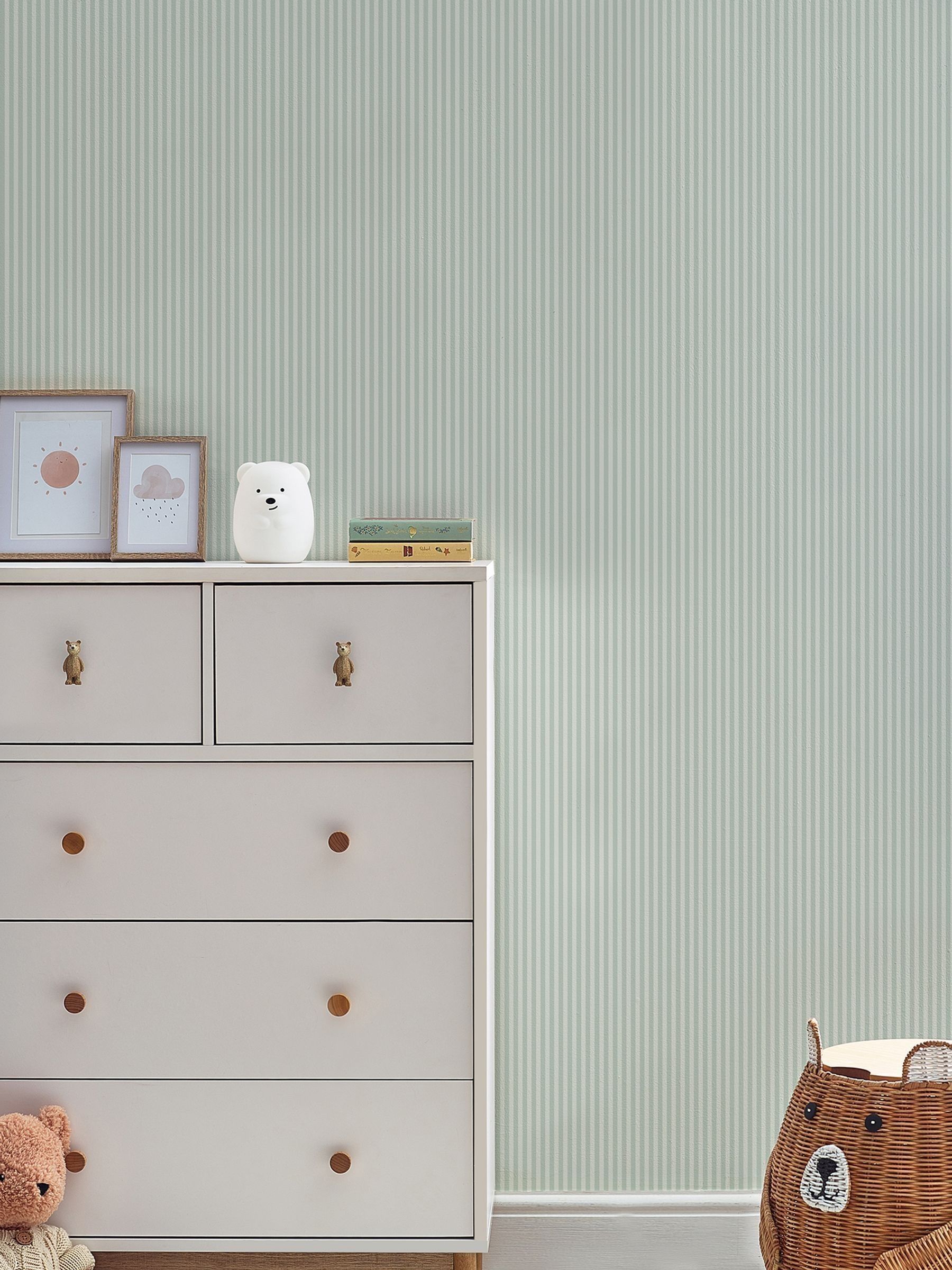 Next Sage Green Calm Stripe A4 Wallpaper Sample - Image 2 of 5