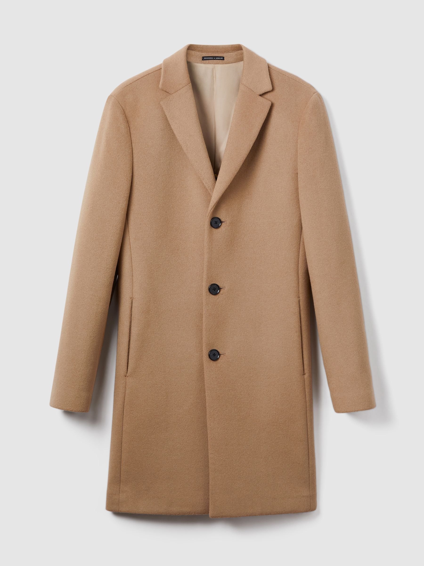 Wool Blend Single Breasted Epsom Overcoat in Camel - Image 2 of 6
