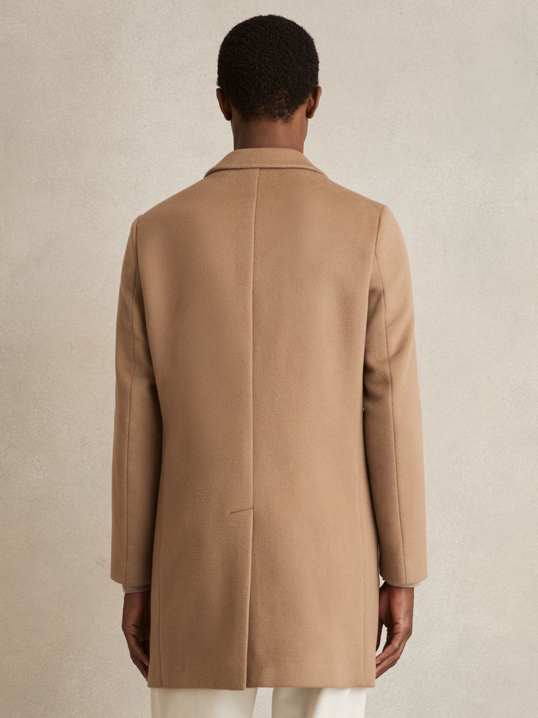 Wool Blend Single Breasted Epsom Overcoat in Camel - Image 4 of 6