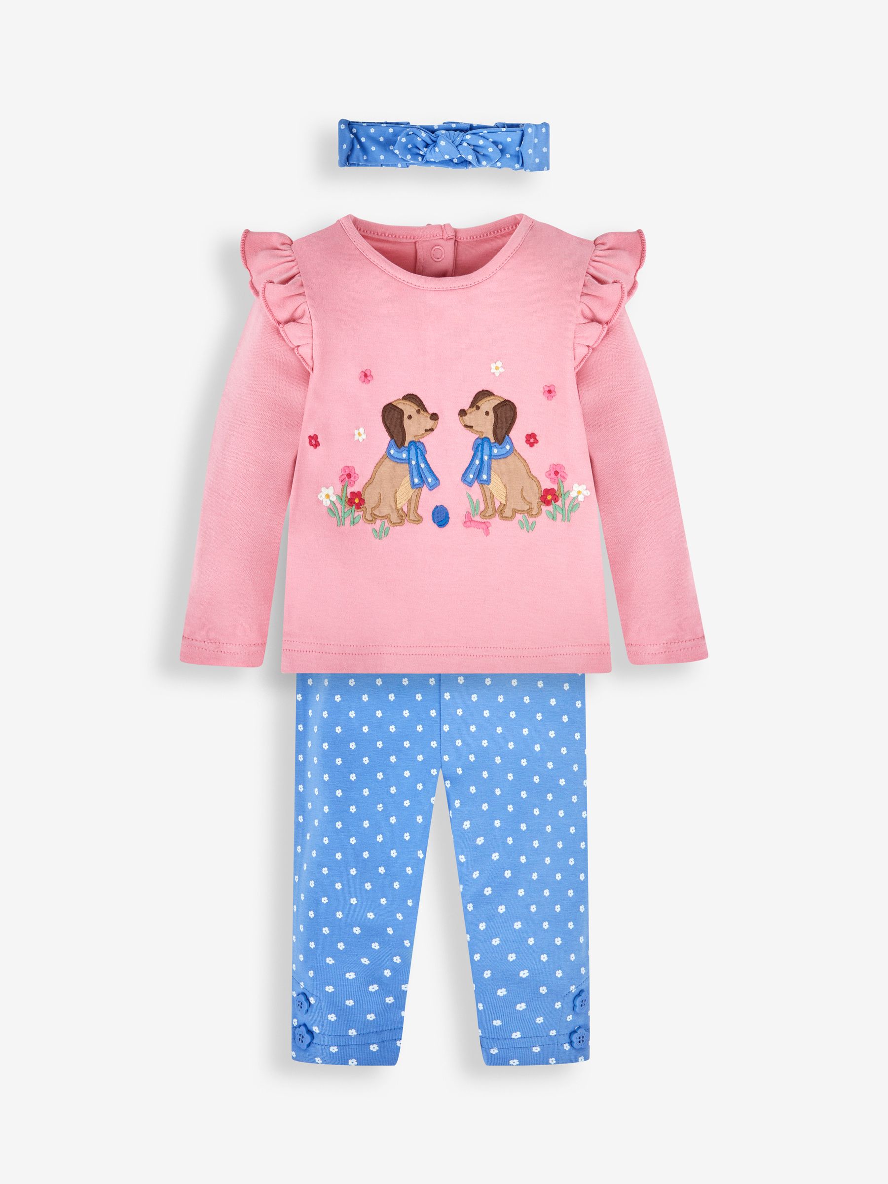 Pink Girls' Sausage Dog Appliqué Top & Leggings Set With Headband - Image 1 of 7