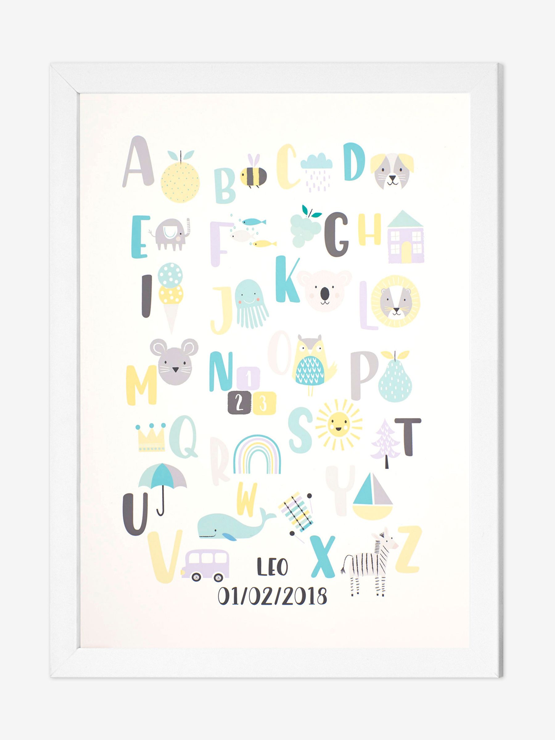 White Personalised & Framed Alphabet Print - Image 1 of 1