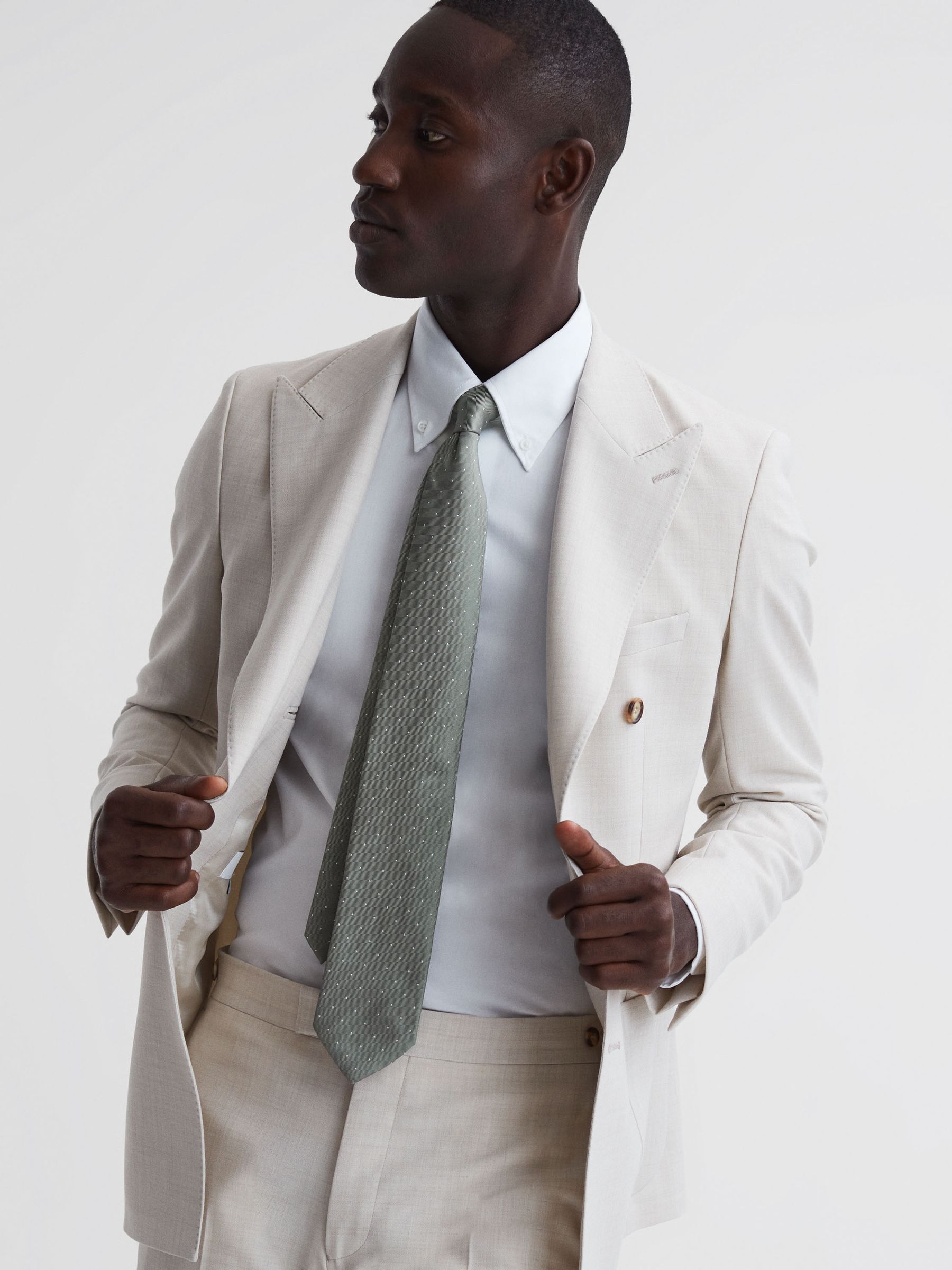 Silk Polka Dot Tie in Soft Sage - Image 2 of 5