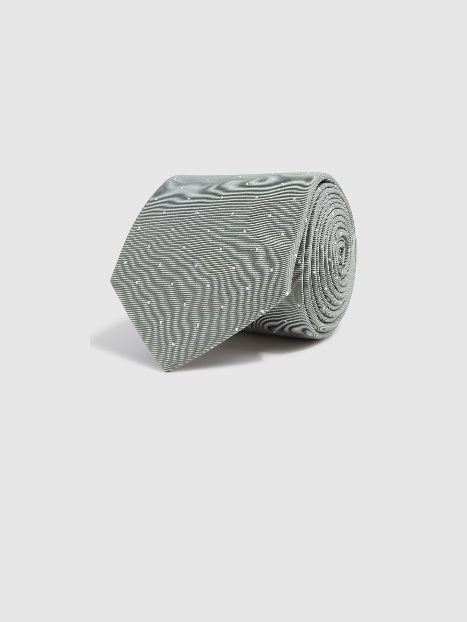 Silk Polka Dot Tie in Soft Sage - Image 3 of 5