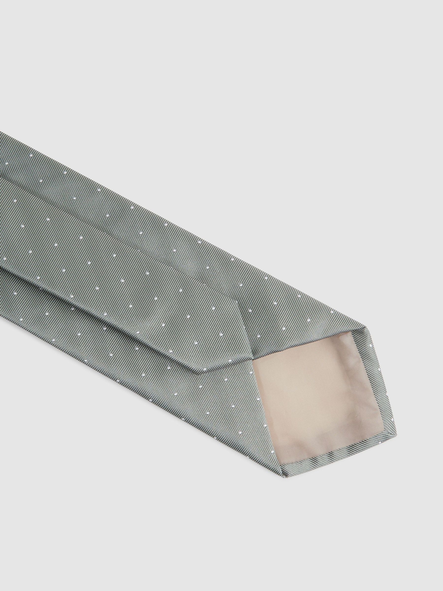 Silk Polka Dot Tie in Soft Sage - Image 4 of 5