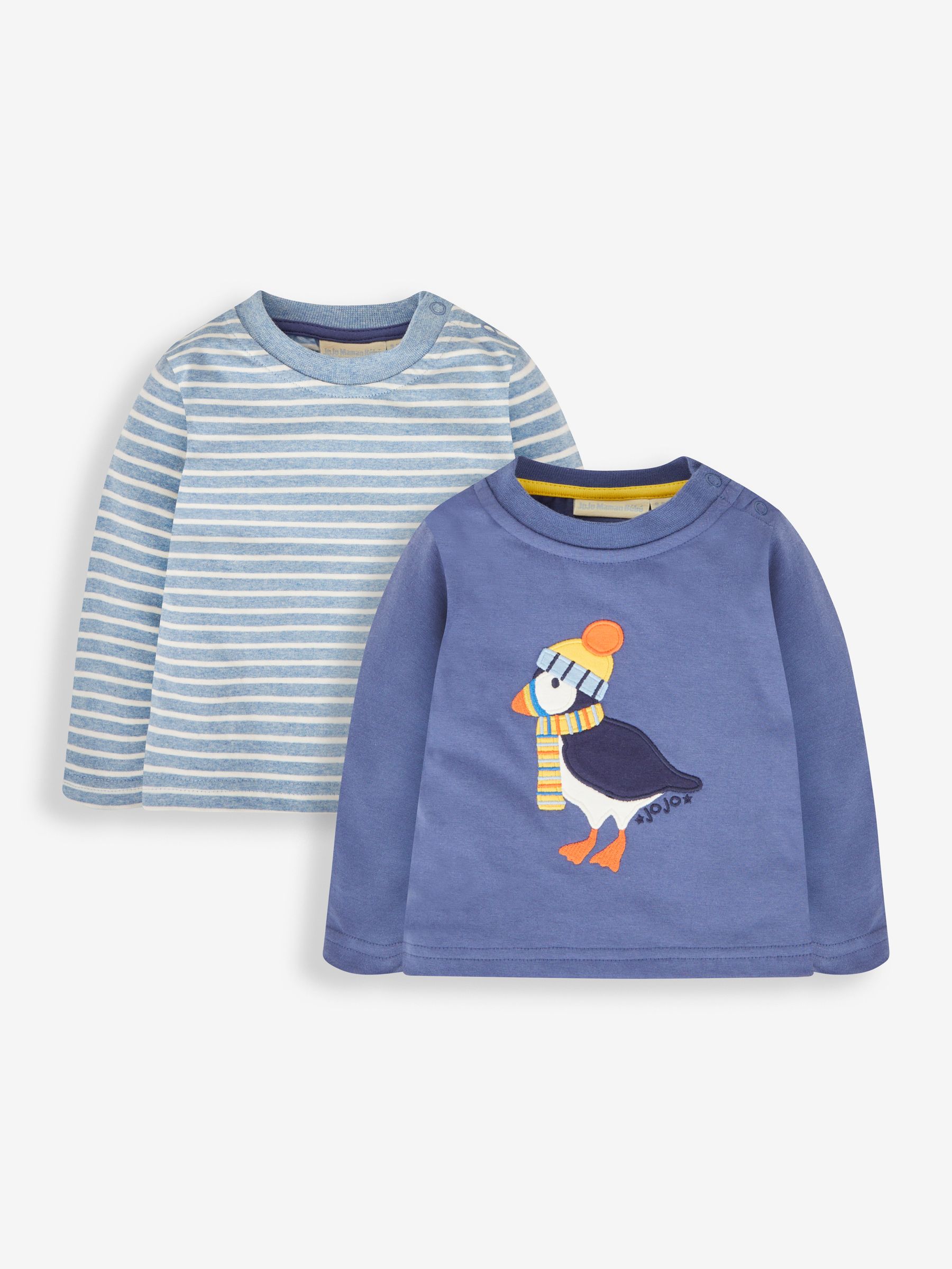 Indigo 2-Pack Puffin Appliqué & Stripe Baby Tops - Image 1 of 5