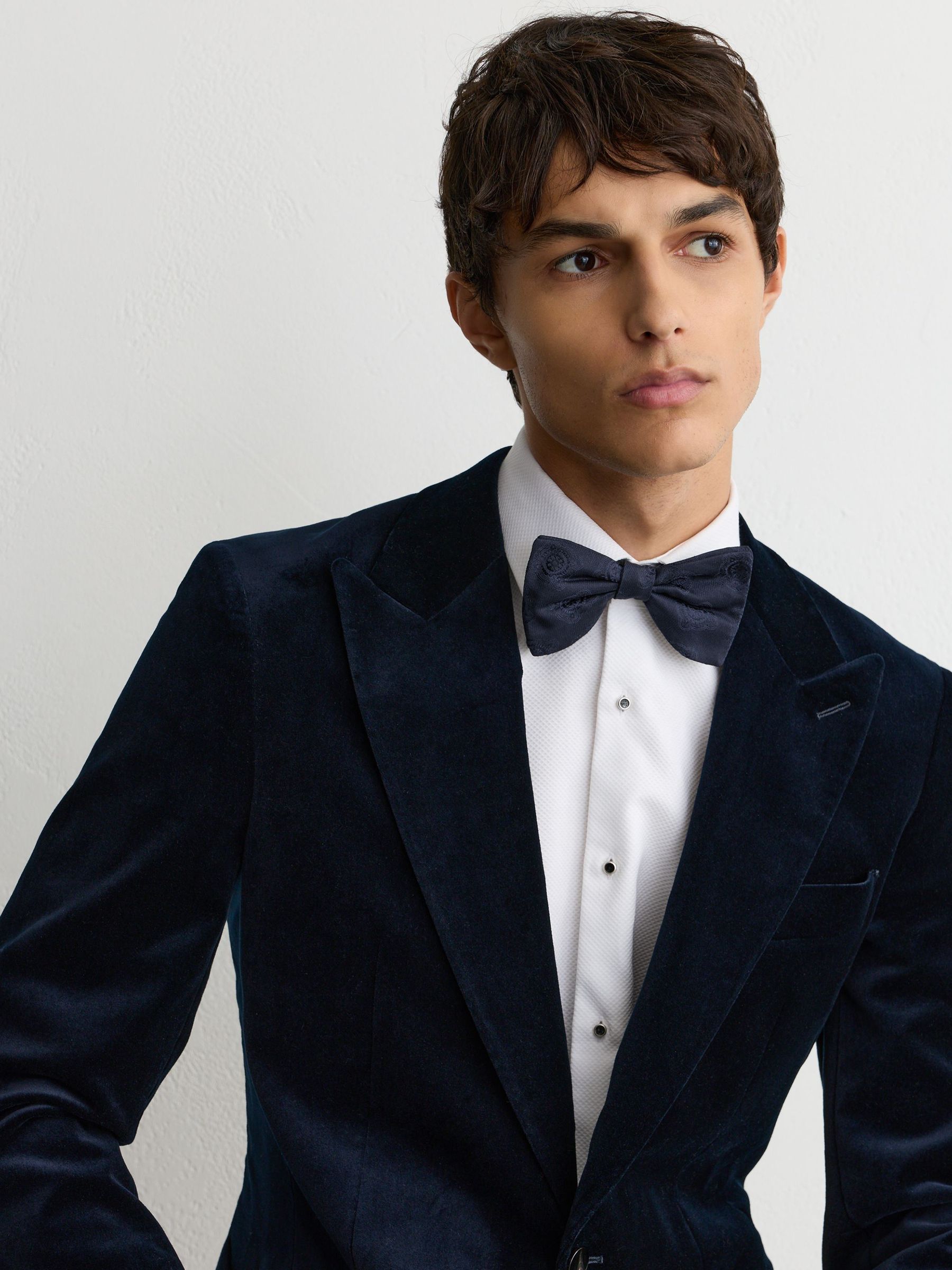 Silk Jacquard Bow Tie in Navy - Image 1 of 4